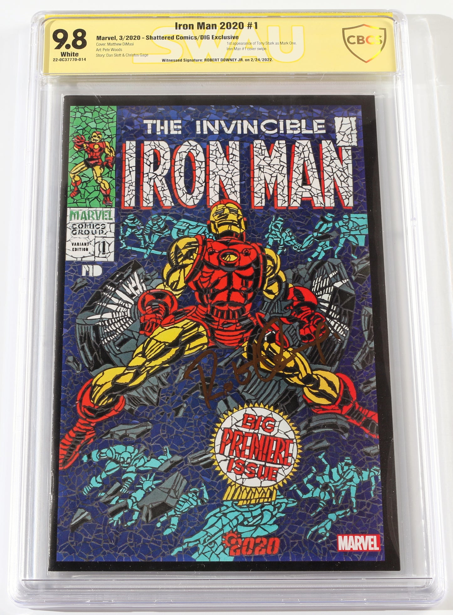 
                  
                    Iron Man 2020 #1 - Signed by Robert Downey Jr. as Iron Man from The Avengers - Shattered Comics / Dig Exclusive (SWAU CBCS Signature Series 9.8) 2020
                  
                