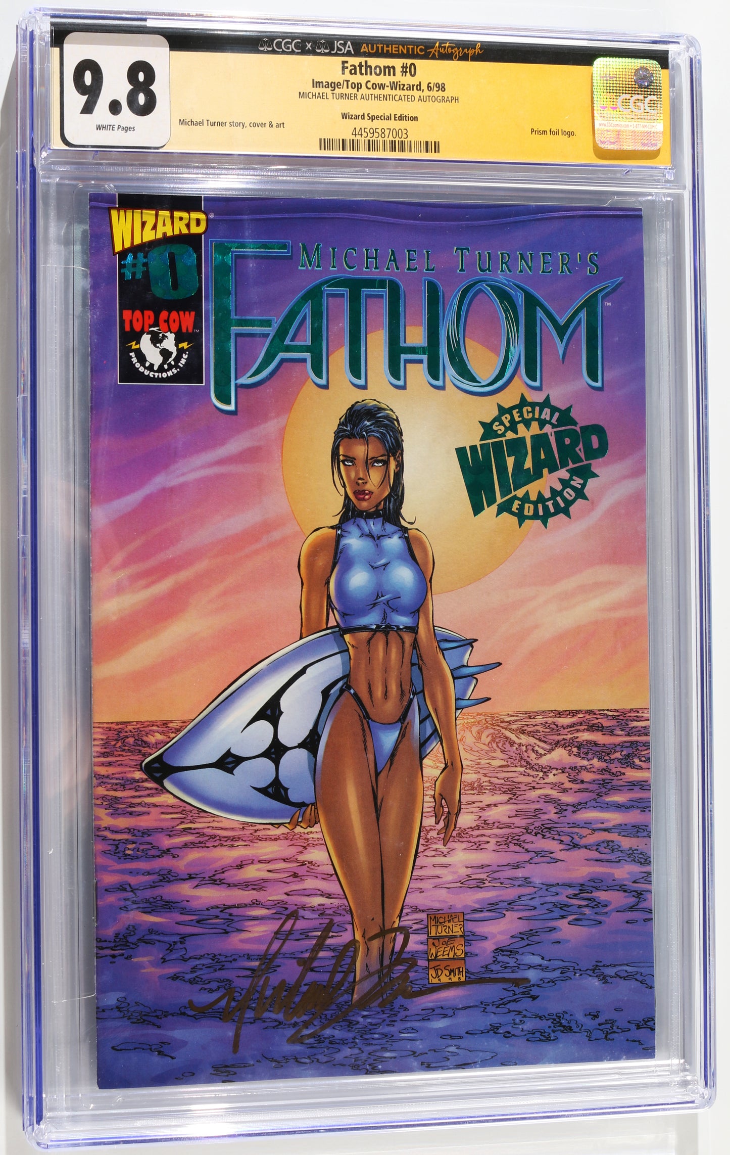 
                  
                    Fathom #0 - Signed by Artist & Creator: Michael Turner - Wizard Green Holofoil (CGC Signature Series 9.8) 1998
                  
                