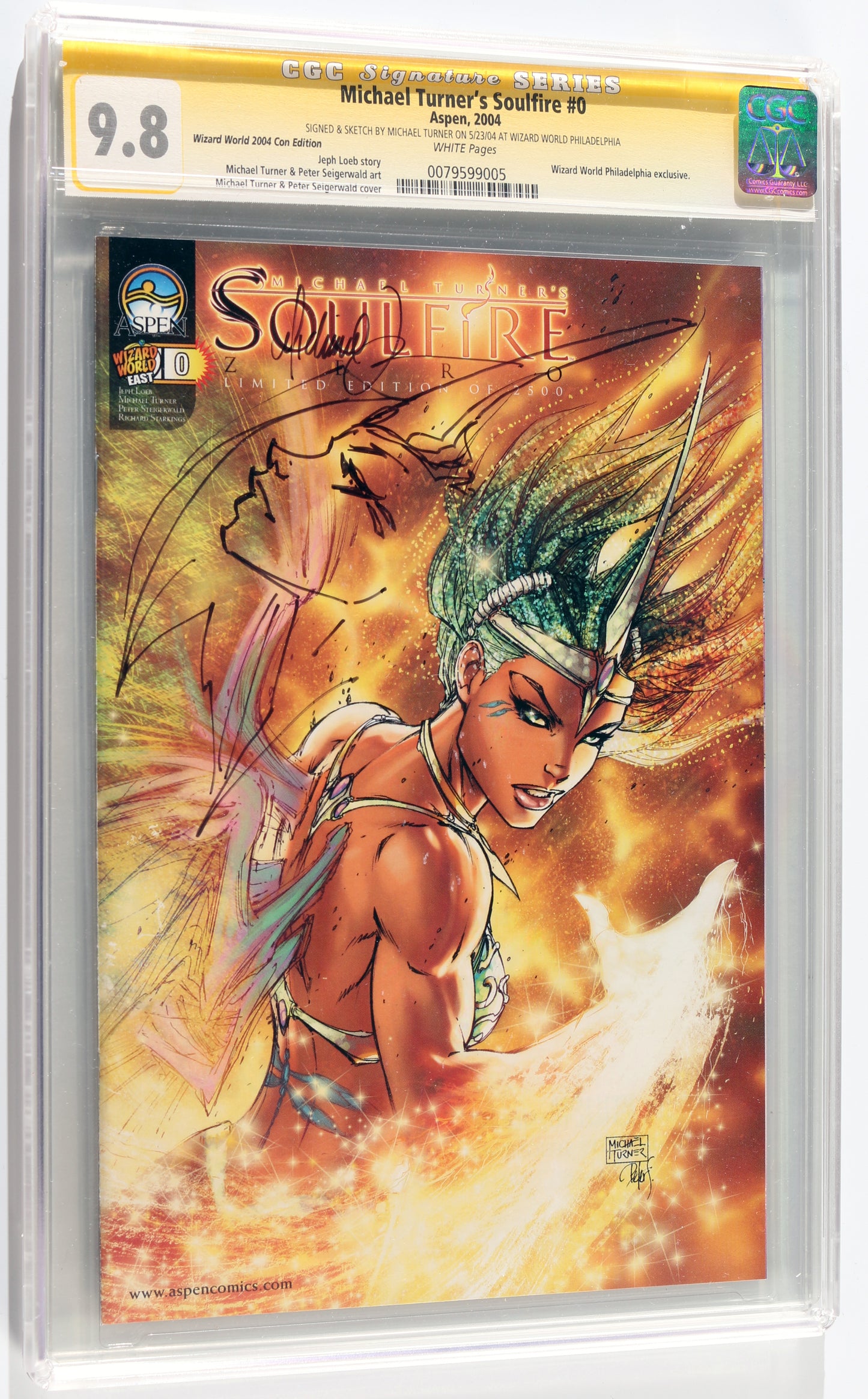 
                  
                    Michael Turner's Soulfire #0 - Signed by Creator: Michael Turner (CGC Signature Series 9.8) 2004 with Original Art Sketch
                  
                