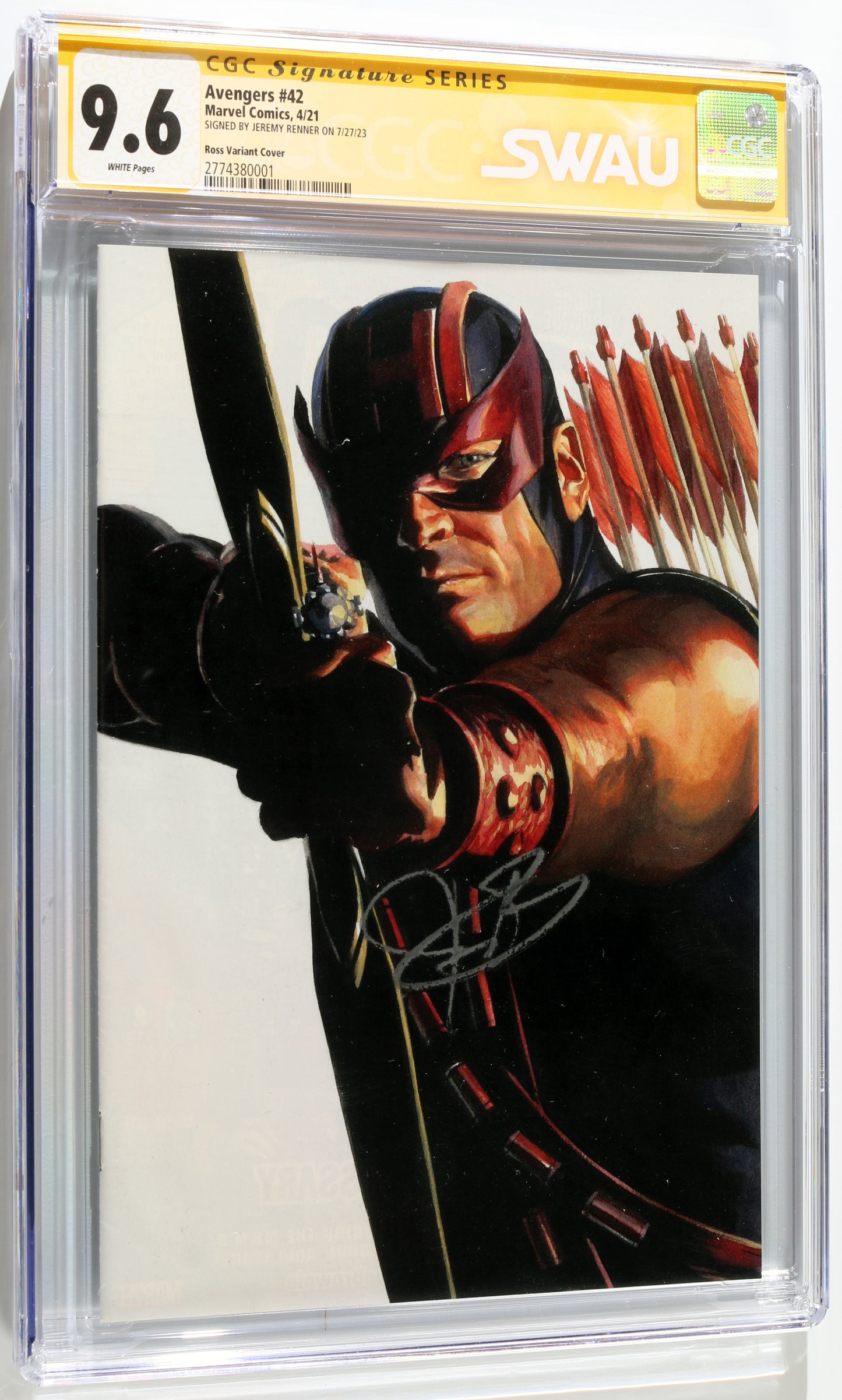 
                  
                    Avengers #42 - Signed by Jeremy Renner as Hawkeye from The Avengers (SWAU CGC Signature Series 9.6) 2023
                  
                