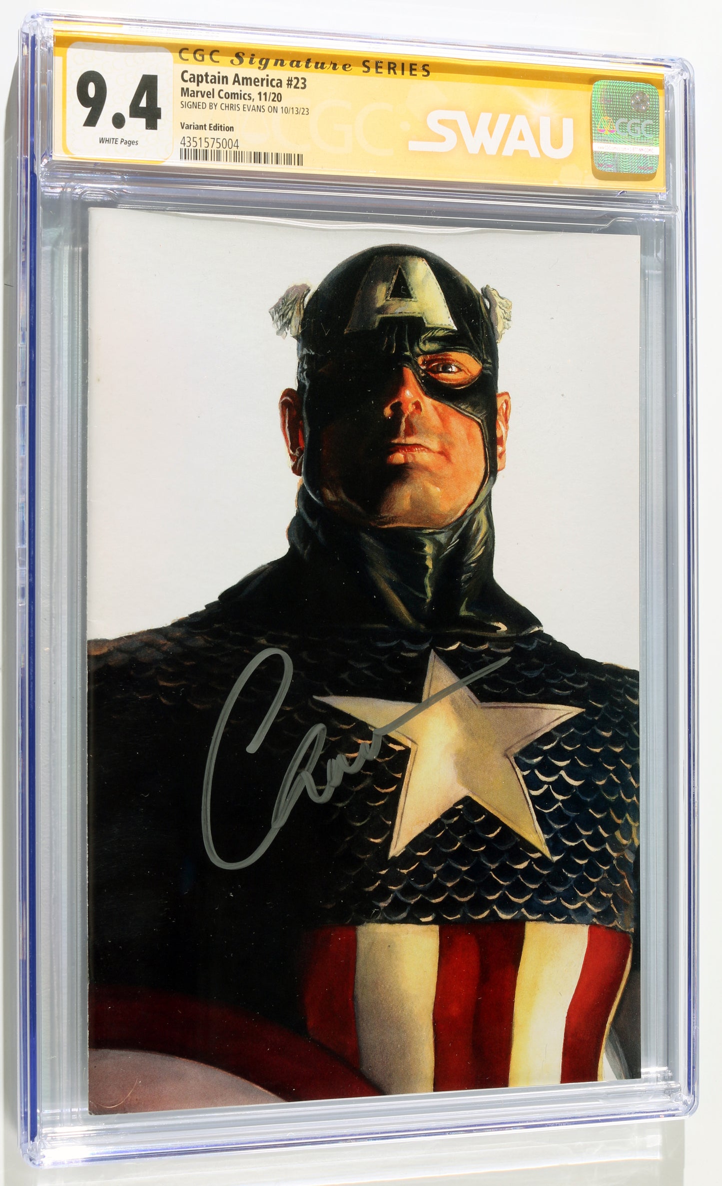 
                  
                    Captain America #23  - Signed by Chris Evans as Captain America from The Avengers (SWAU CGC Signature Series 9.4) 2023
                  
                