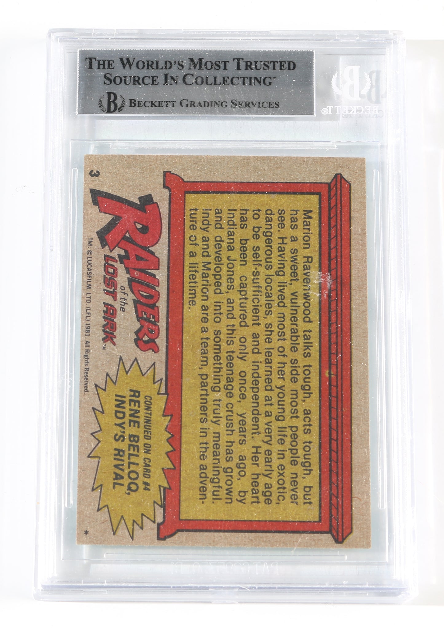 
                  
                    Karen Allen as Marion Ravenwood & Frank Welker as Monkey in Indiana Jones: Raiders of the Lost Ark (Beckett Encapsulated) Signed 1981 Trading Card #3
                  
                