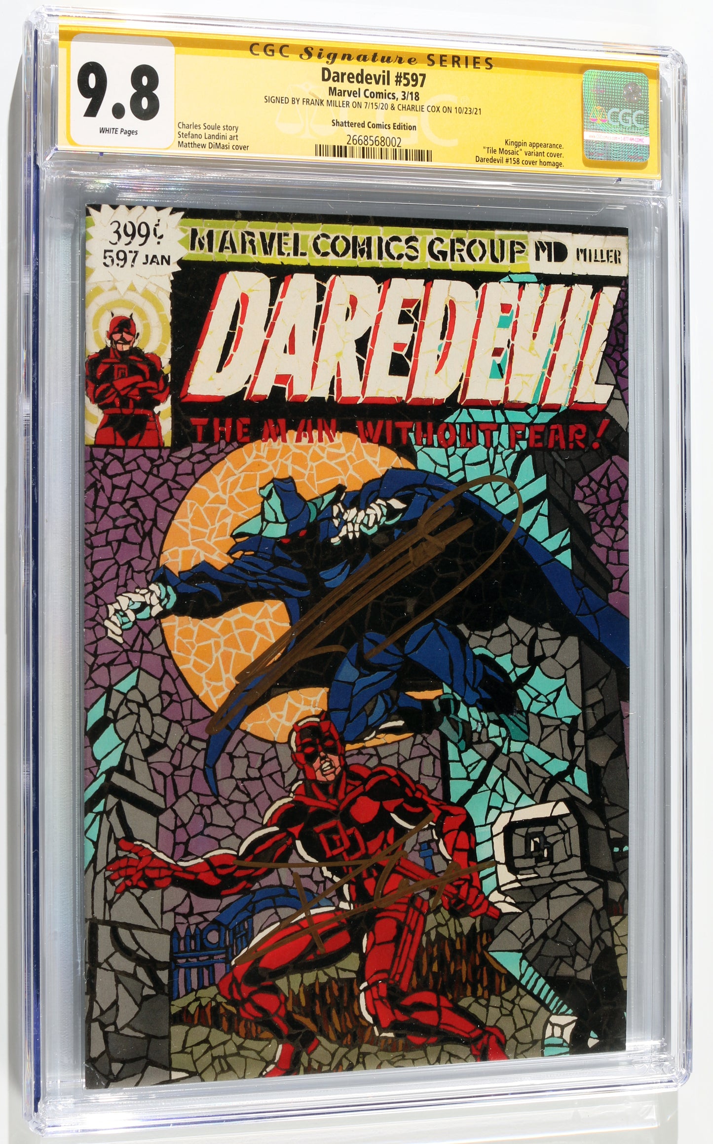 
                  
                    Daredevil #597 - Signed by Artist: Frank Miller & Charlie Cox as Daredevil from Daredevil (CGC Signature Series 9.8) 2020/2021
                  
                