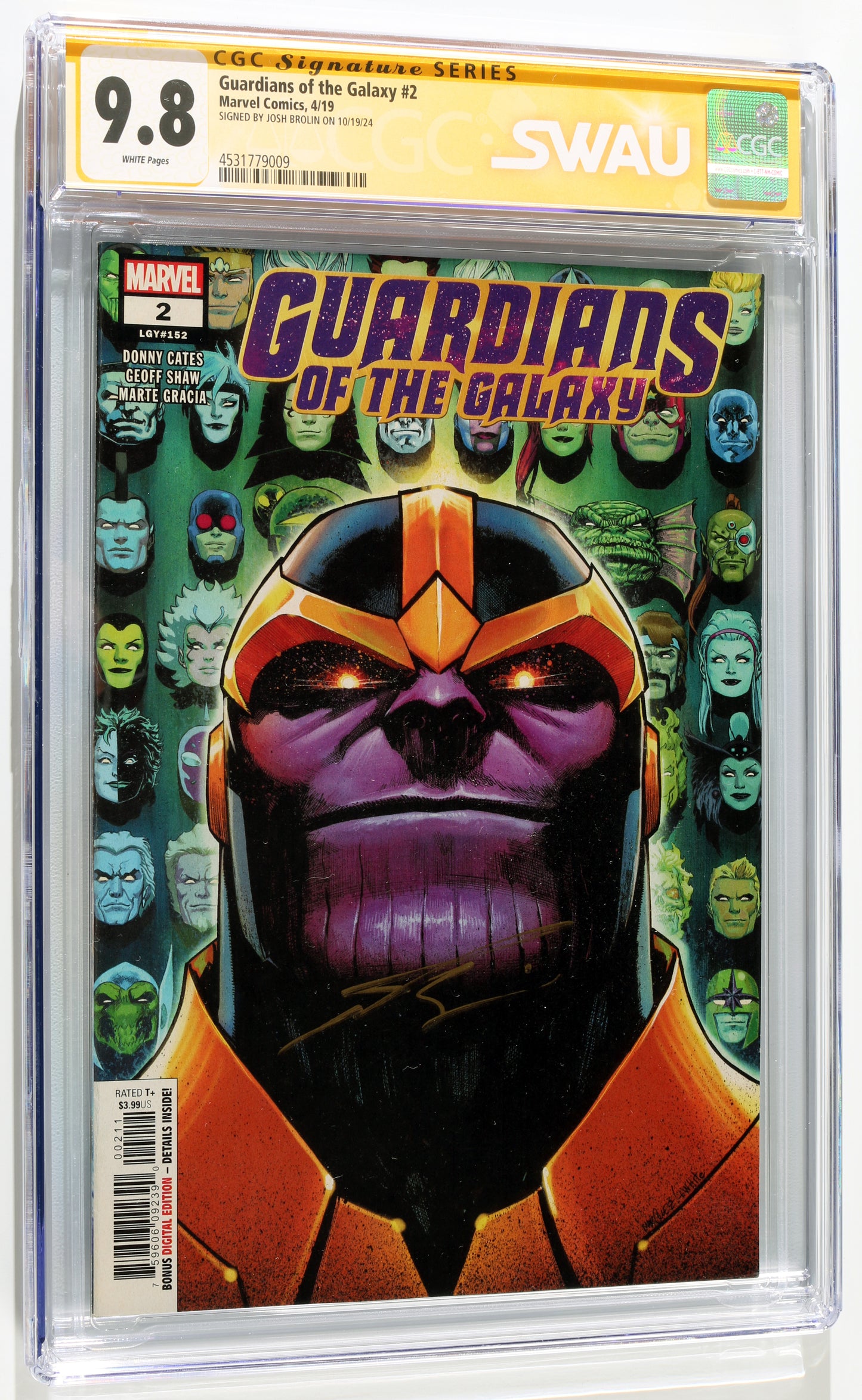 
                  
                    Guardians of the Galaxy #1 - Signed by Josh Brolin as Thanos from Avengers: Endgame (SWAU CGC Signature Series 9.8) 2024
                  
                