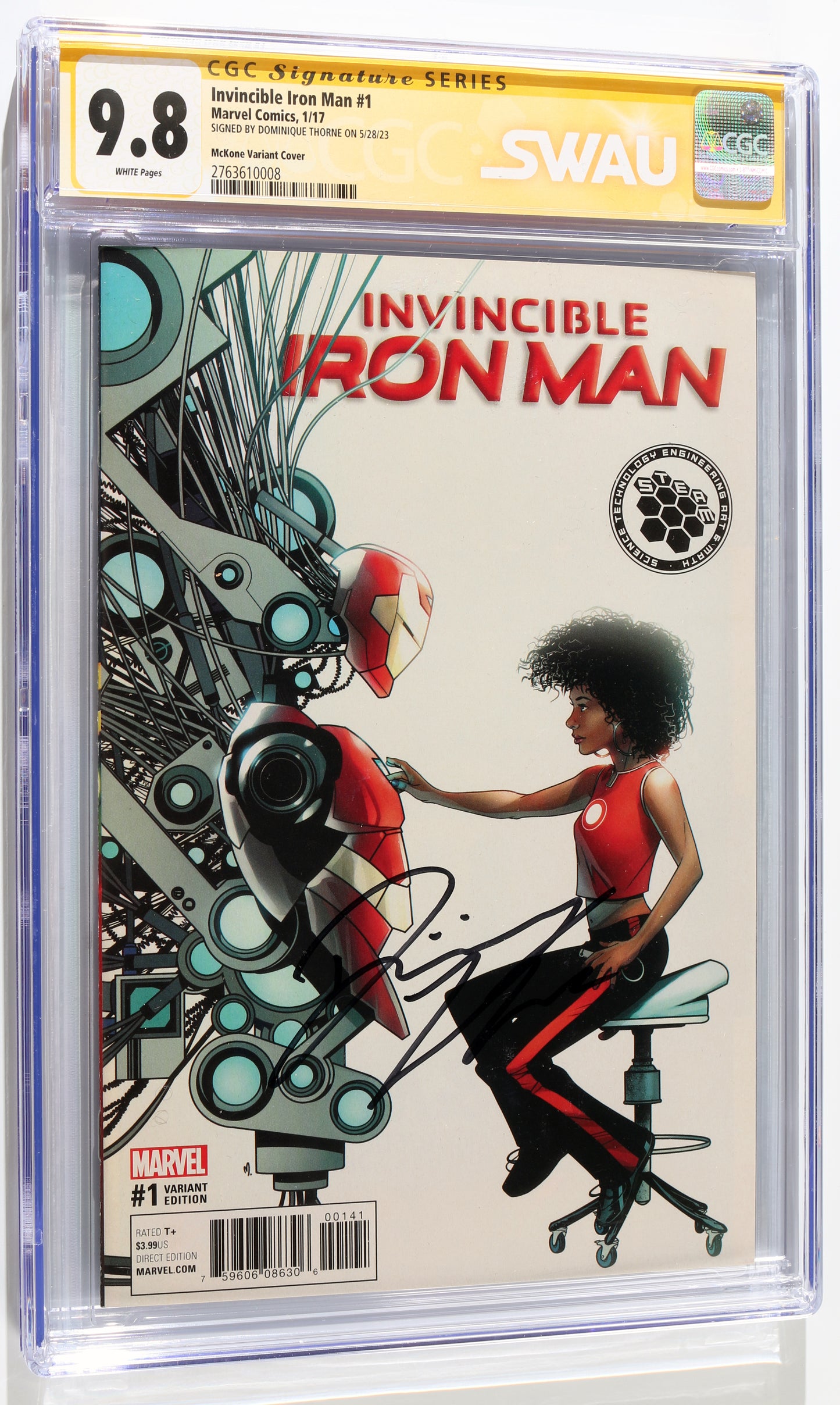 
                  
                    Invincible Iron Man #1 - Signed by Dominique Thorne as RiRi Williams from Black Panther: Wakanda Forever (SWAU CGC Signature Series 9.8) 2017
                  
                