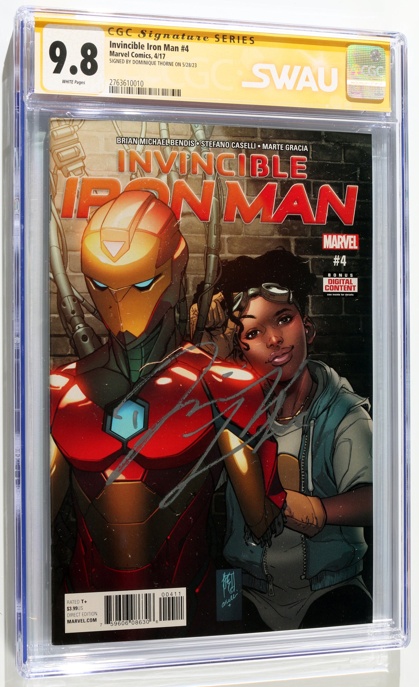 
                  
                    Invincible Iron Man #4 - Signed by Dominique Thorne as RiRi Williams from Black Panther: Wakanda Forever (SWAU CGC Signature Series 9.8) 2017
                  
                