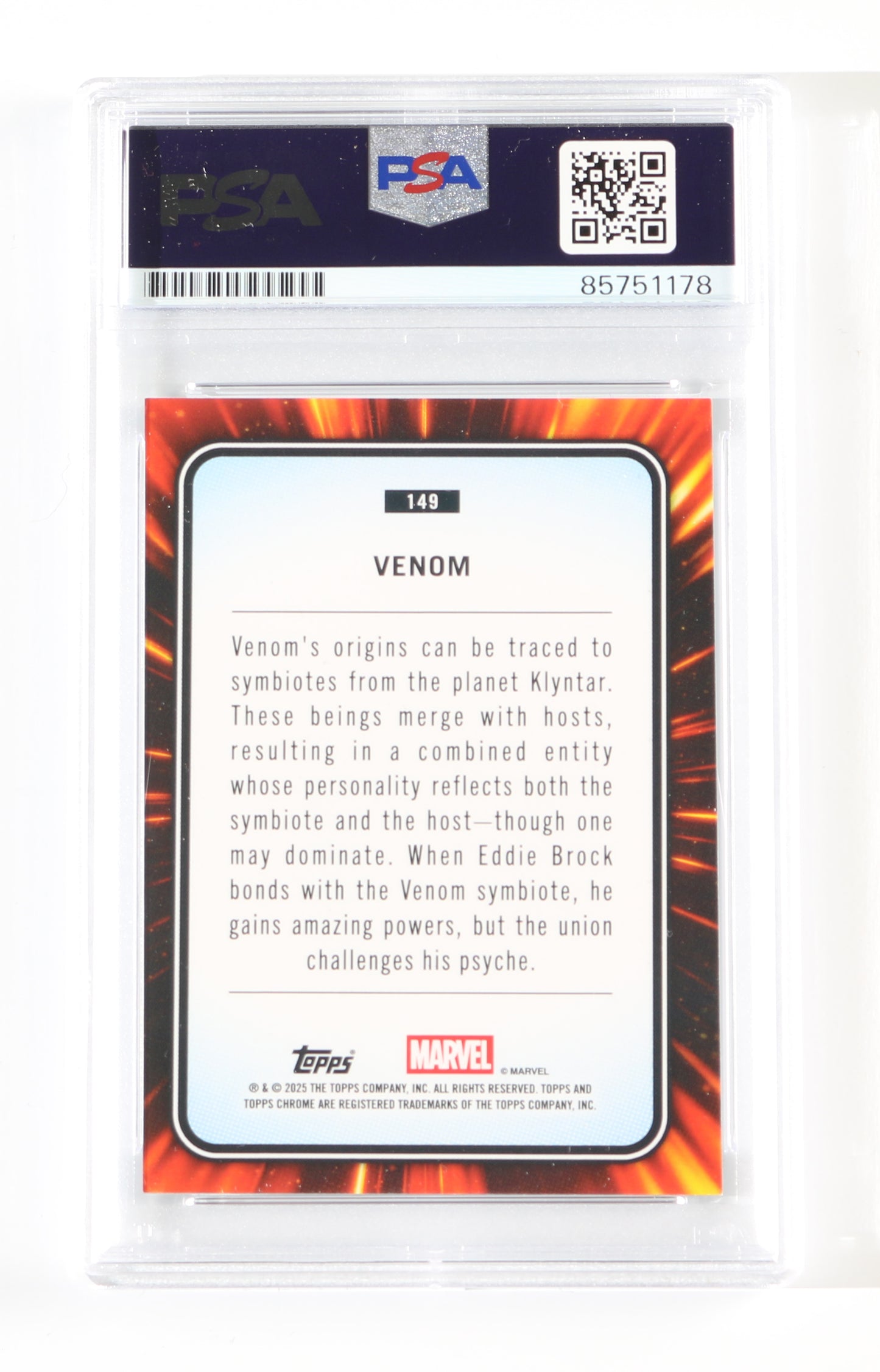 
                  
                    Tom Hardy as Eddie Brock / Venom in Venom (PSA Encapsulated) Signed 2025 Topps Trading Card #149
                  
                