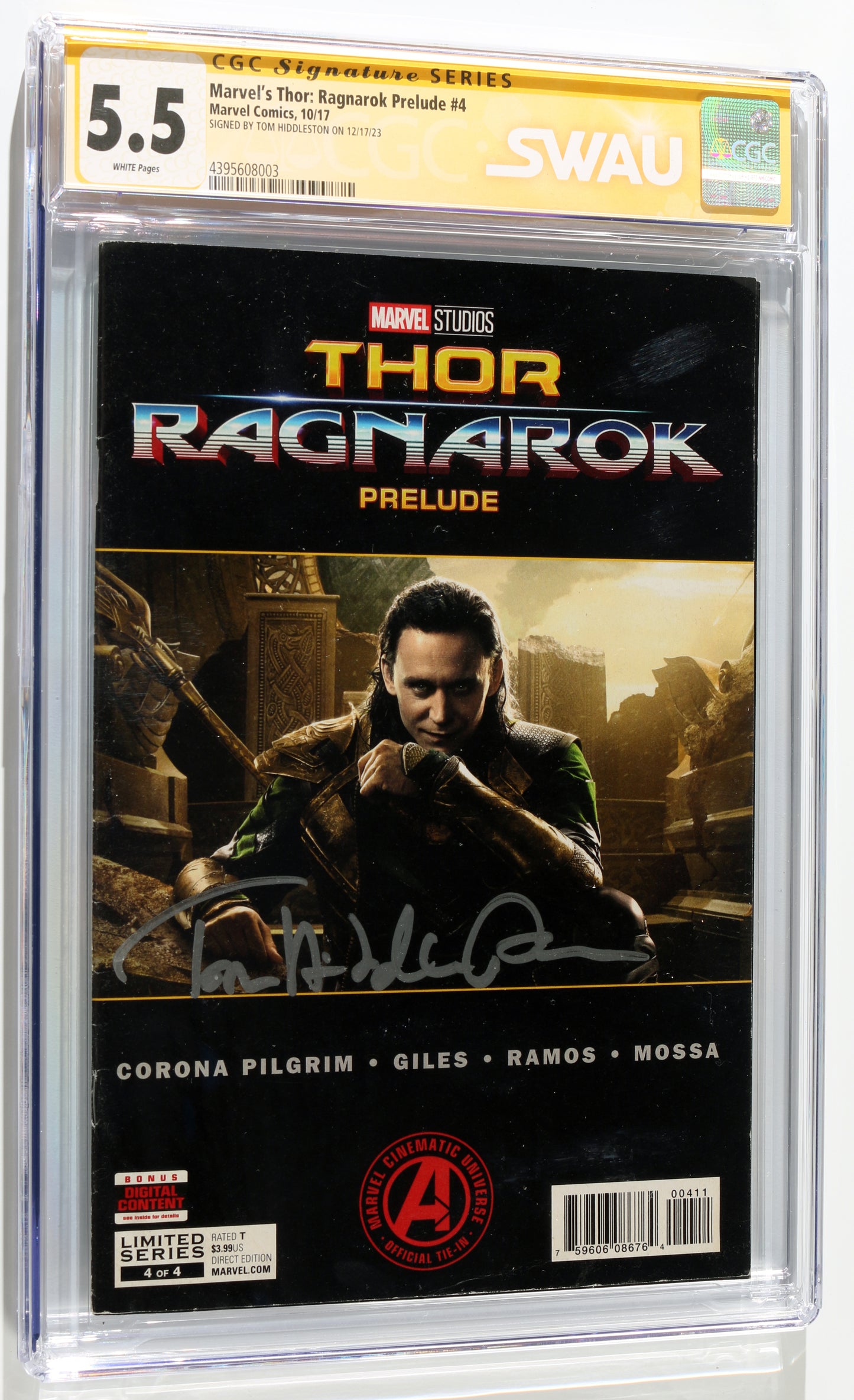 
                  
                    Marvel's Thor: Ragnarok Prelude #4 - Signed by Tom Hiddleston as Loki in Thor: Ragnarok (SWAU CGC Signature Series 5.5) 2017
                  
                
