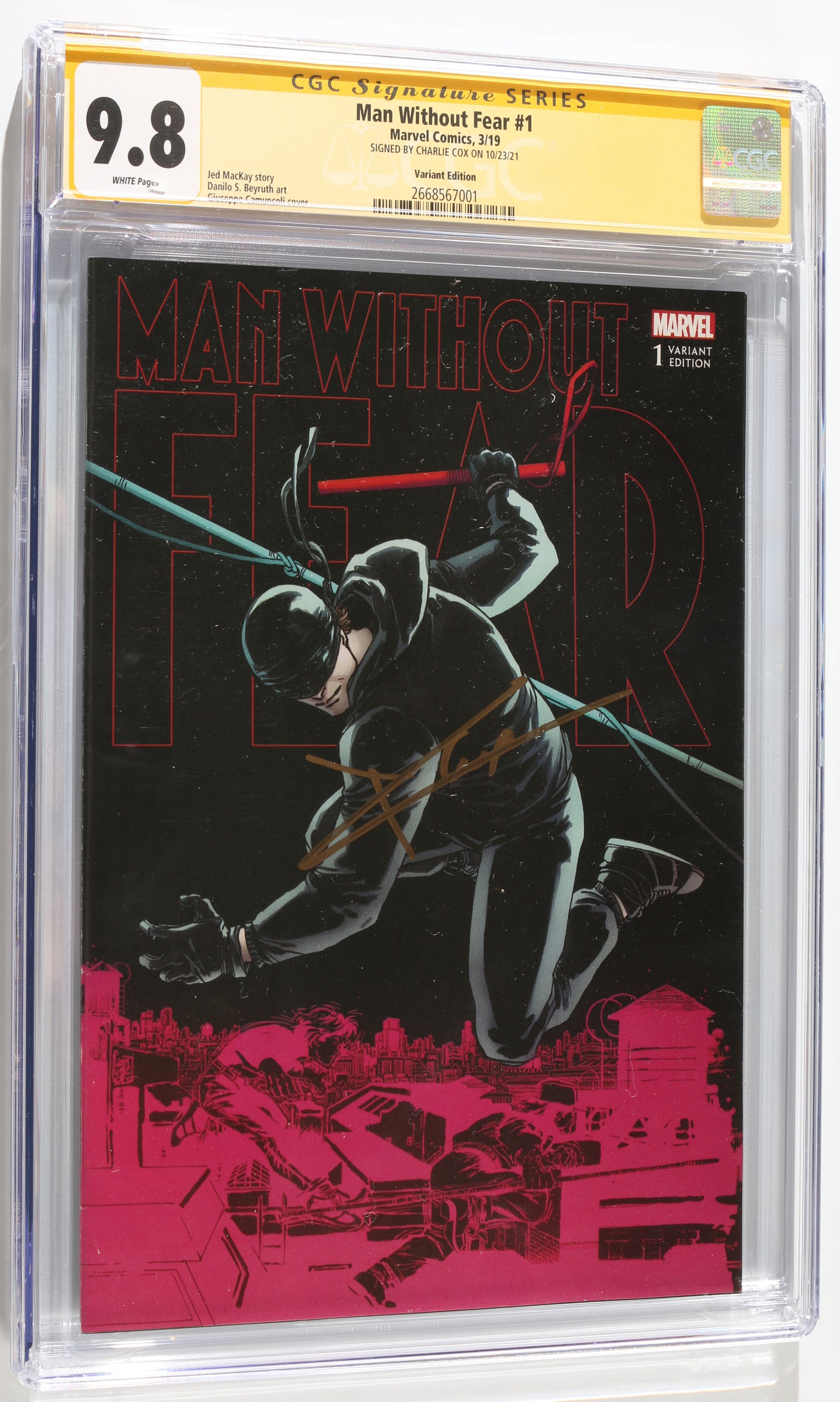 
                  
                    Man Without Fear #1 - Signed by Charlie Cox as Daredevil from Daredevil (CGC Signature Series 9.8) 2021
                  
                