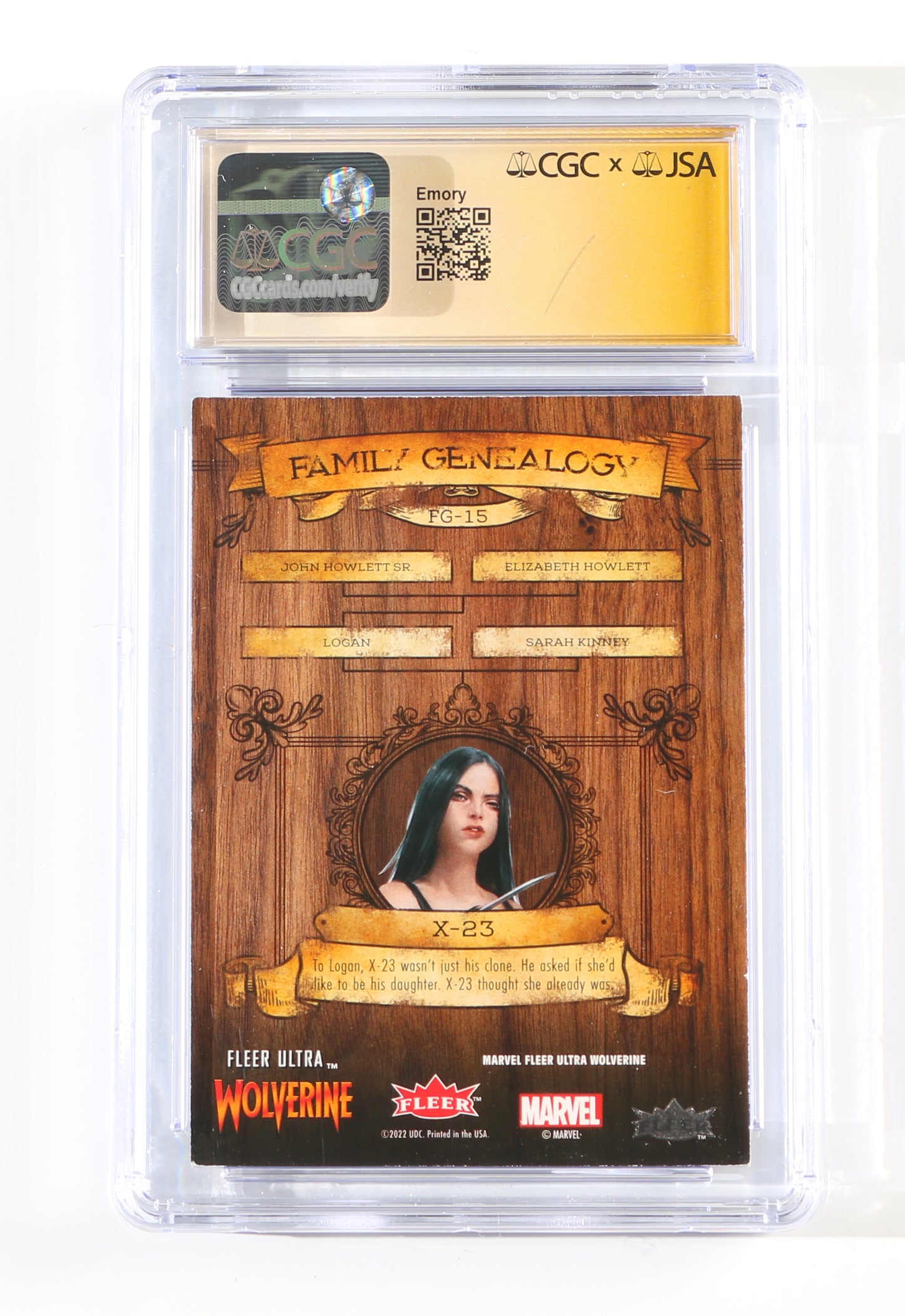 
                  
                    Dafne Keen as X-23 in Logan (CGC Encapsulated) Signed 2024 Fleer UItra Wolverine Family Genealogy Trading Card #FG-15
                  
                