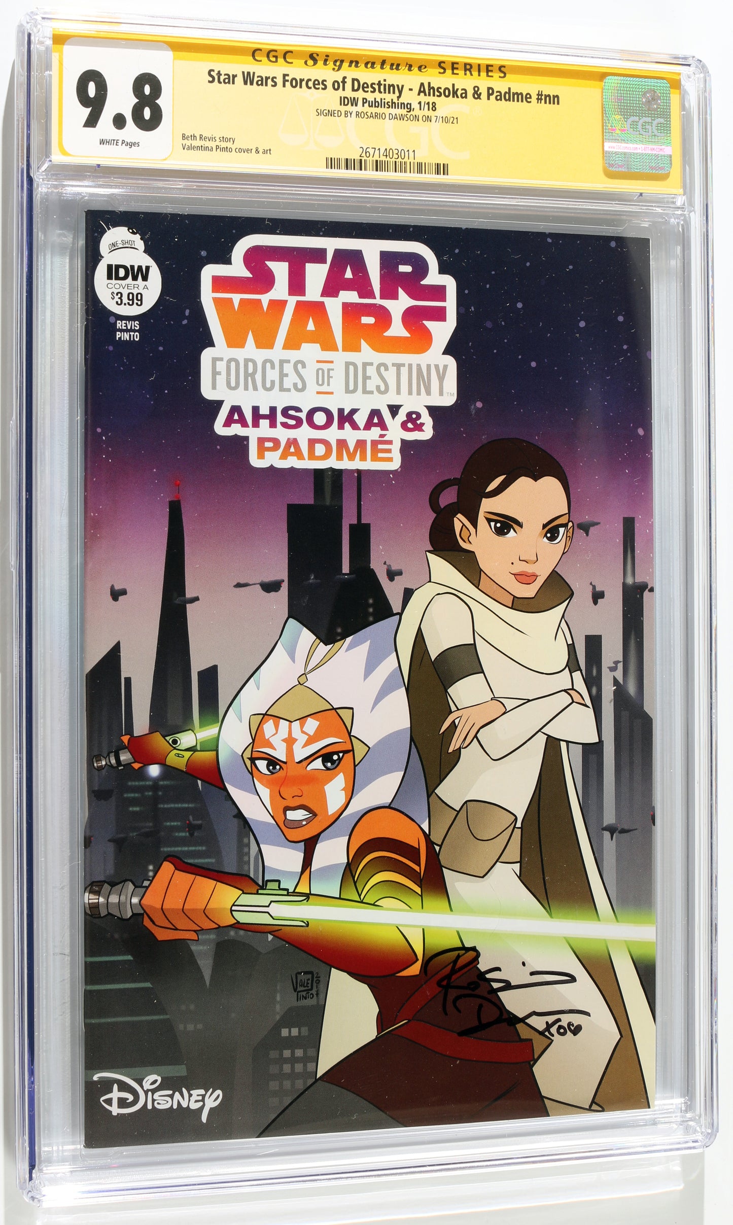
                  
                    Star Wars: Forces of Destiny - Ahsoka & Padme #NN - Signed by Rosario Dawson as Ahsoka from The Mandalorian (CGC Signature Series 9.8) 2018
                  
                