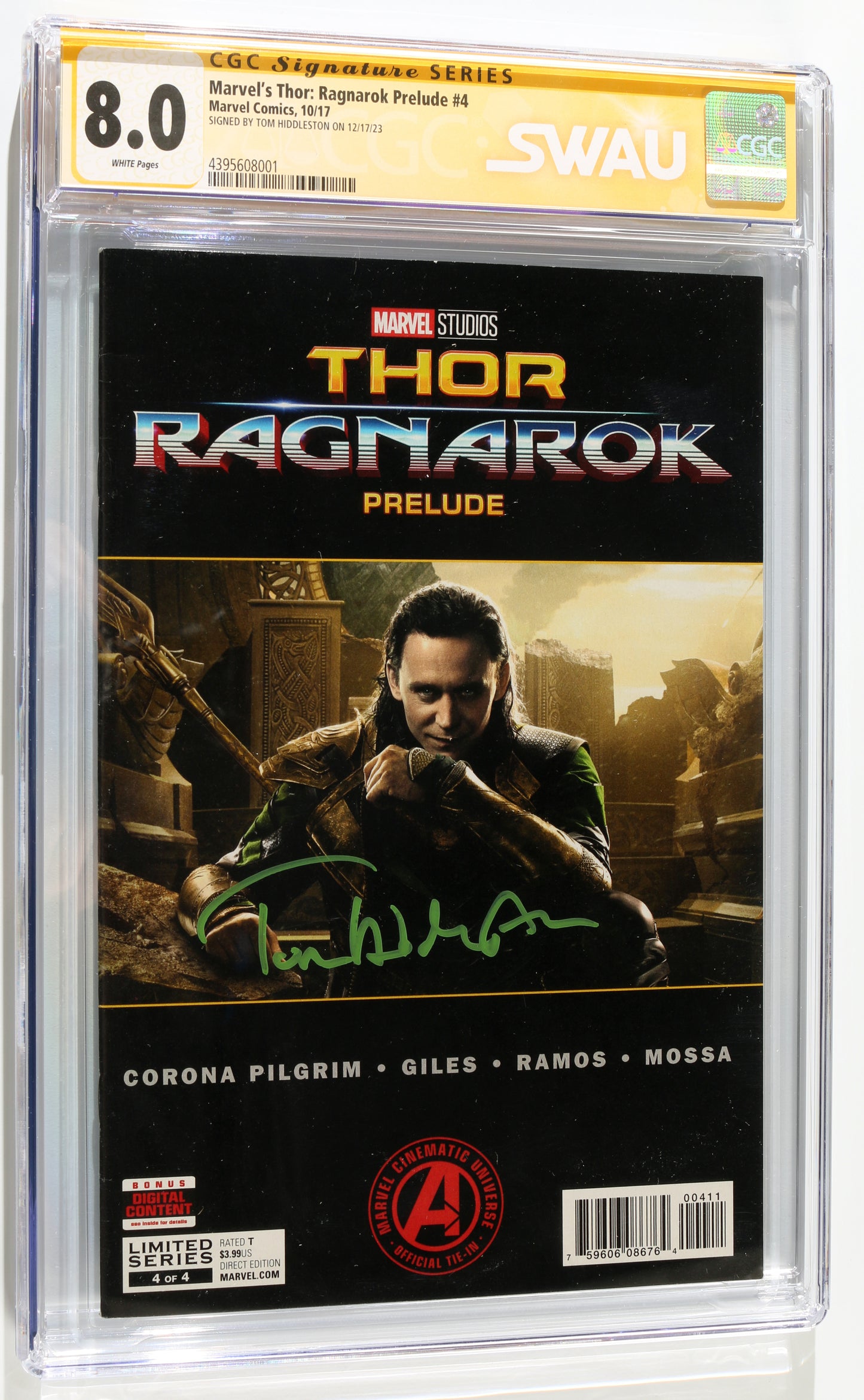 
                  
                    Marvel's Thor: Ragnarok Prelude #4 - Signed by Tom Hiddleston as Loki in Thor: Ragnarok (SWAU CGC Signature Series 8.0) 2017
                  
                
