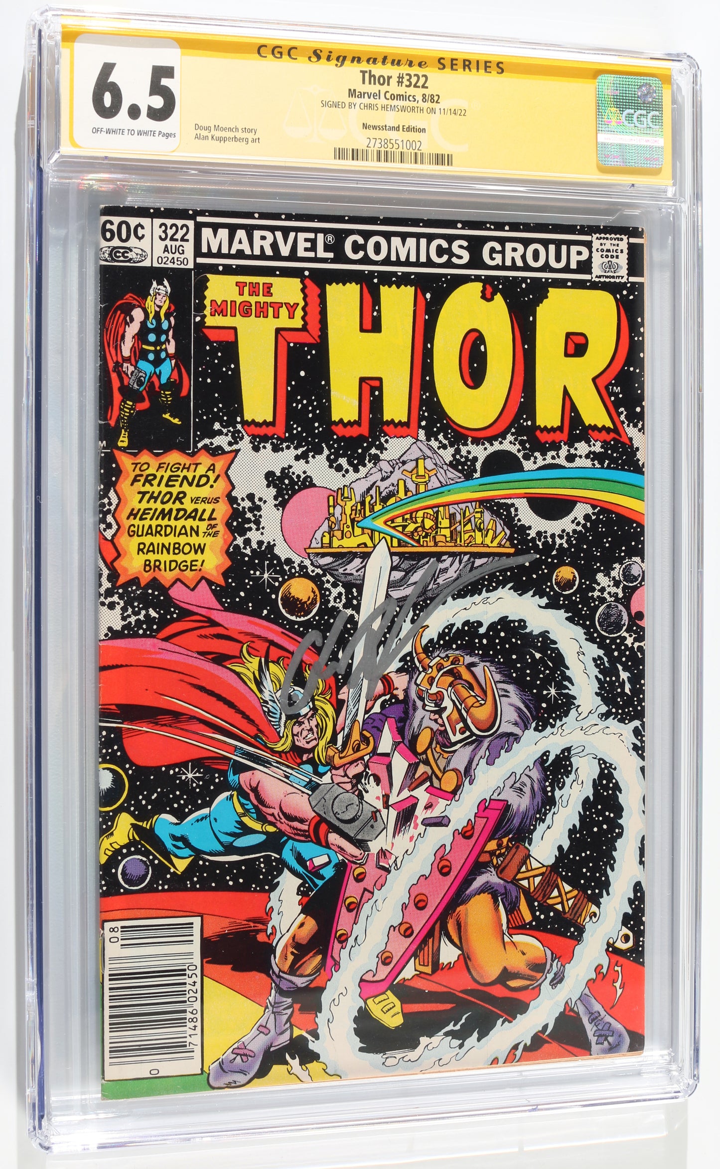 
                  
                    Marvel's Thor #322- Signed by Chris Hemsworth as Thor from The Avengers (CGC Signature Series 6.5) 1982
                  
                