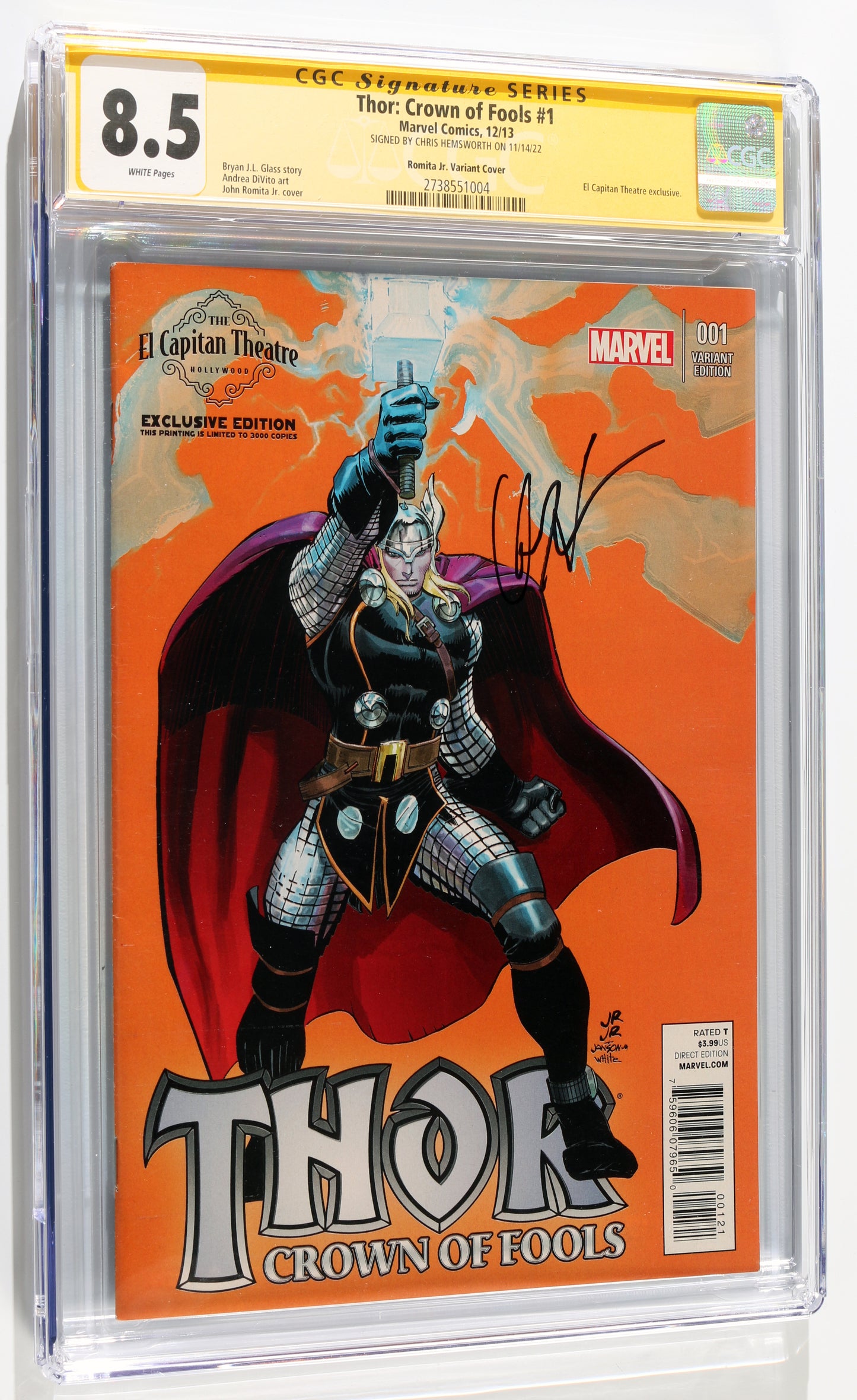 
                  
                    Marvel's Thor: Crown of Fools #1 - Signed by Chris Hemsworth as Thor from The Avengers (CGC Signature Series 8.5) 2013
                  
                