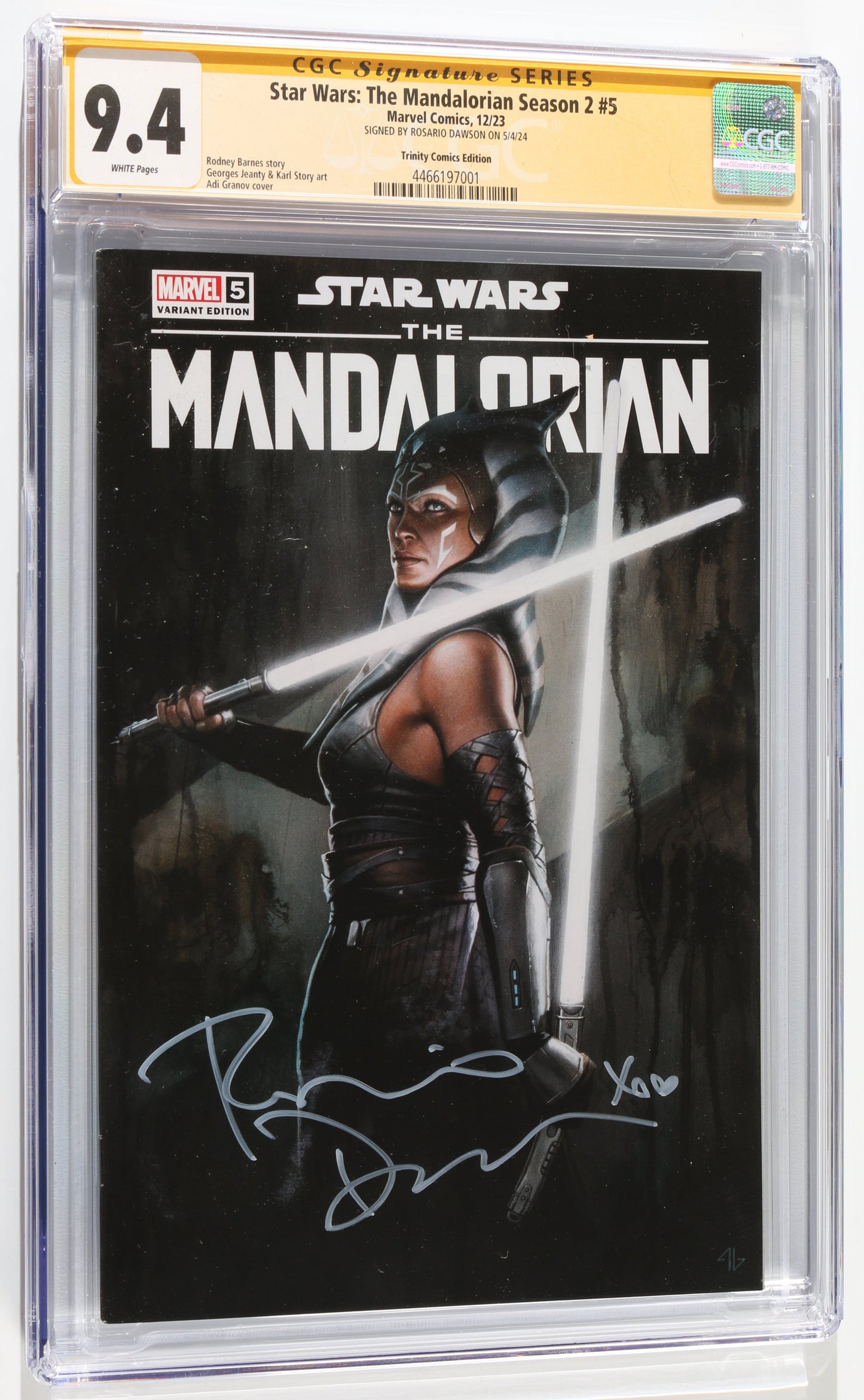 
                  
                    Star Wars: The Mandalorian Season 2 #5 - Signed by Rosario Dawson as Ahsoka in The Mandalorian (CGC Signature Series 9.4) 2024
                  
                