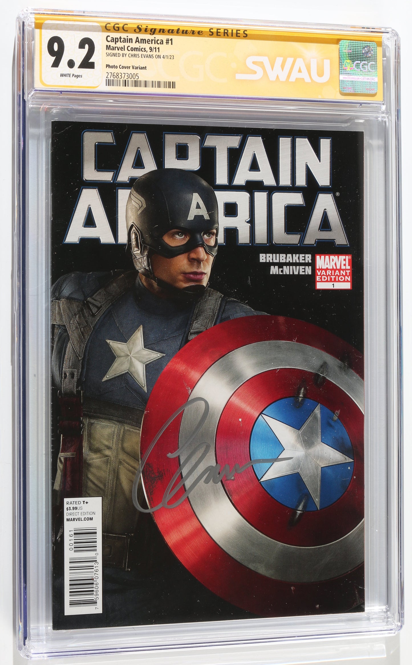 
                  
                    Captain America #1 - Signed by Chris Evans as Captain America in Captain America: The First Avenger (SWAU CGC Signature Series 9.2) 2023
                  
                