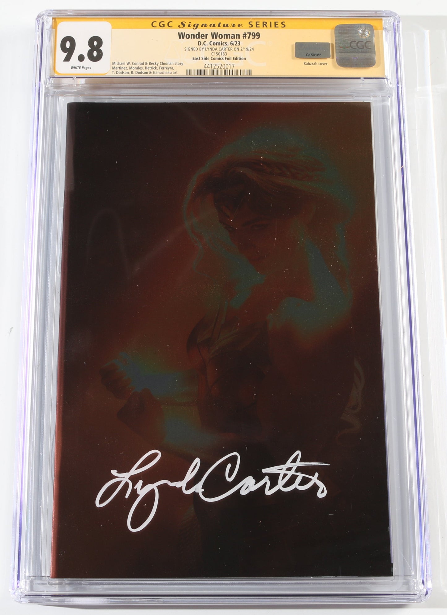 
                  
                    Wonder Woman #799 - Signed by Lynda Carter as Wonder Woman from Wonder Woman TV Show (CGC Signature Series 9.8) 2024
                  
                