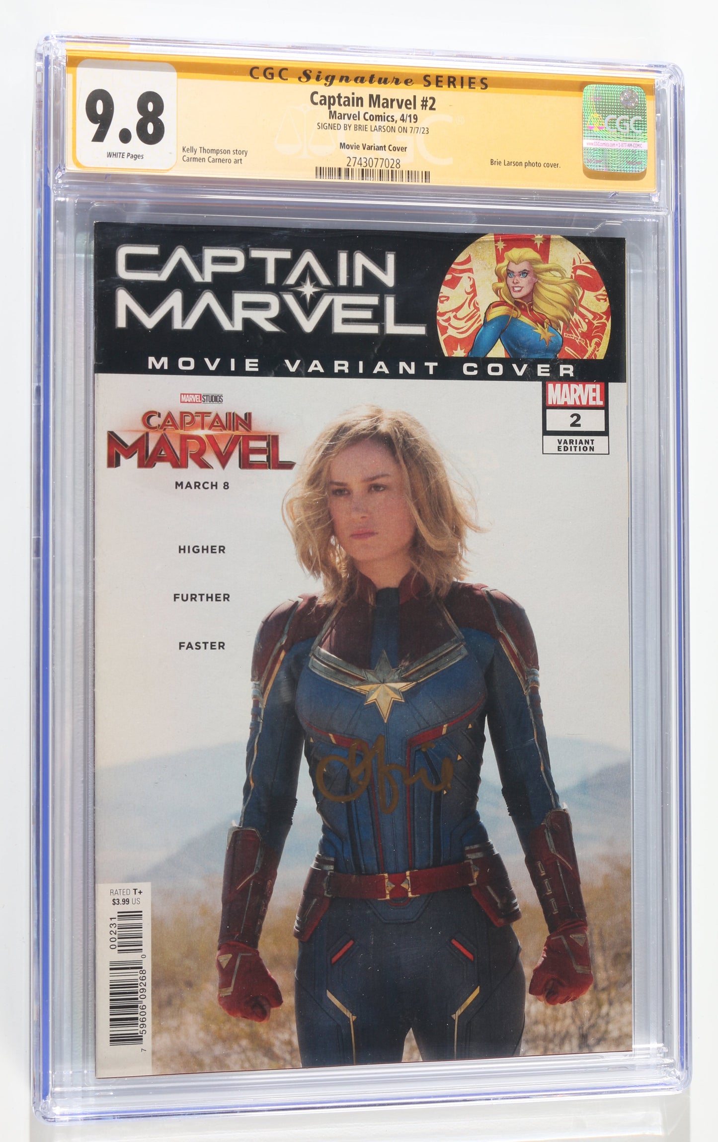 
                  
                    Captain Marvel #2 - Signed by Brie Larson as Carol Danvers / Captain Marvel in Captain Marvel (CGC Signature Series 9.8) 2023
                  
                