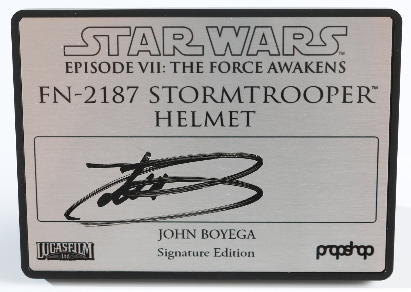 
                  
                    John Boyega as Finn in Star Wars: The Force Awakens (Official Pix) Signed 2.5x3.5 Plaque
                  
                