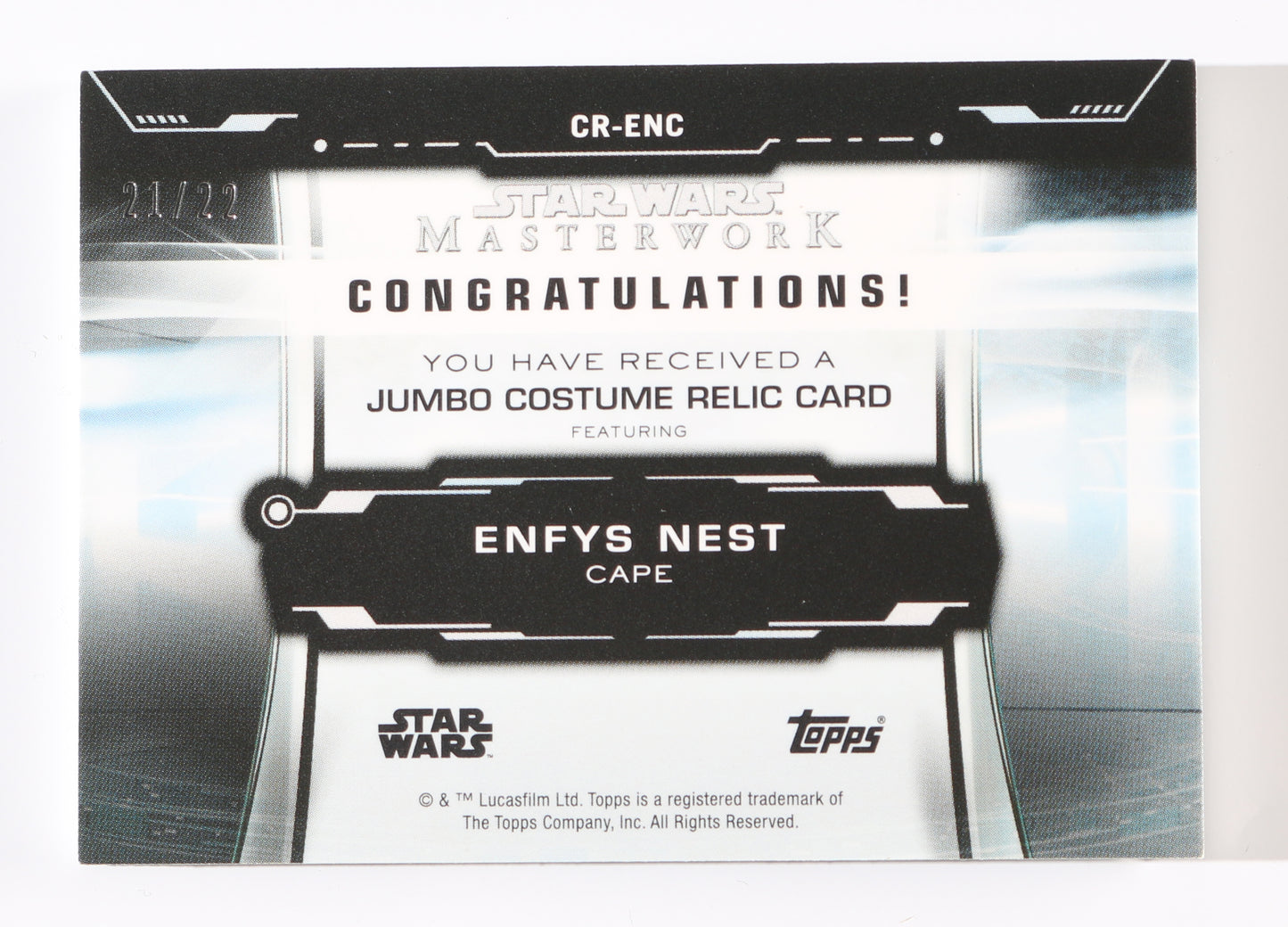 
                  
                    Enfys Nest's Cape in Solo: A Star Wars Story Topps Star Wars Masterwork Jumbo Costume Relic Trading Card #CR-ENC Limited Edition #21/22
                  
                