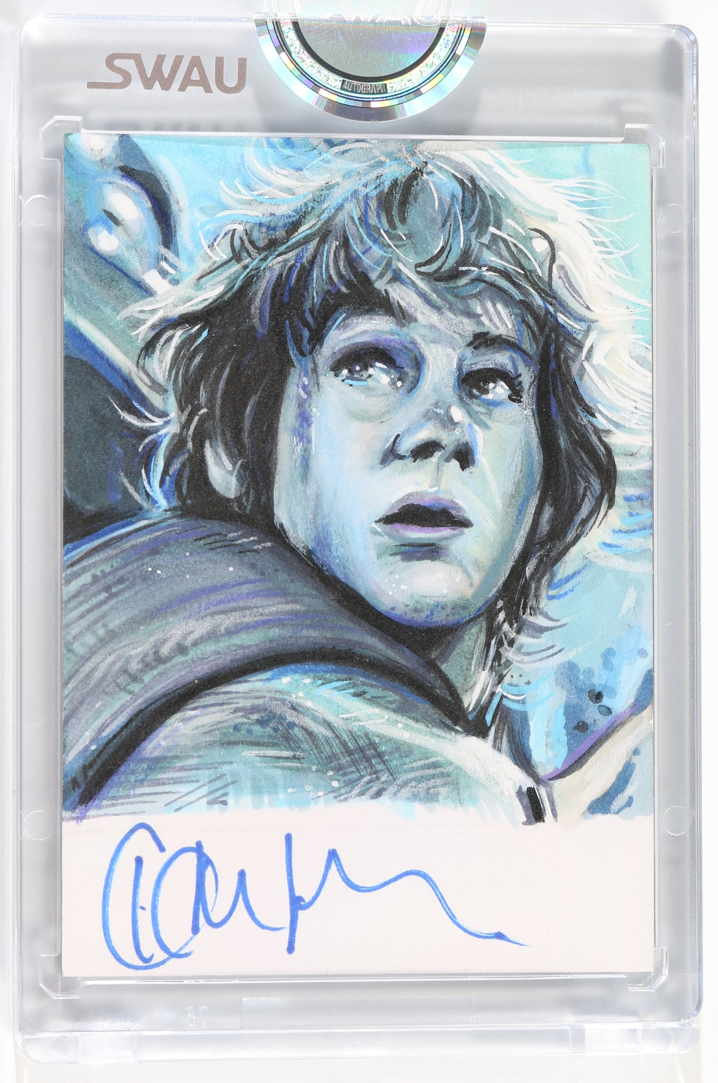
                  
                    Dominic Monaghan as Merry Brandybuck in The Lord of the Rings (Encapsulated) Signed SWAU Artist Series Trading Card by Cyrus Sherkat
                  
                