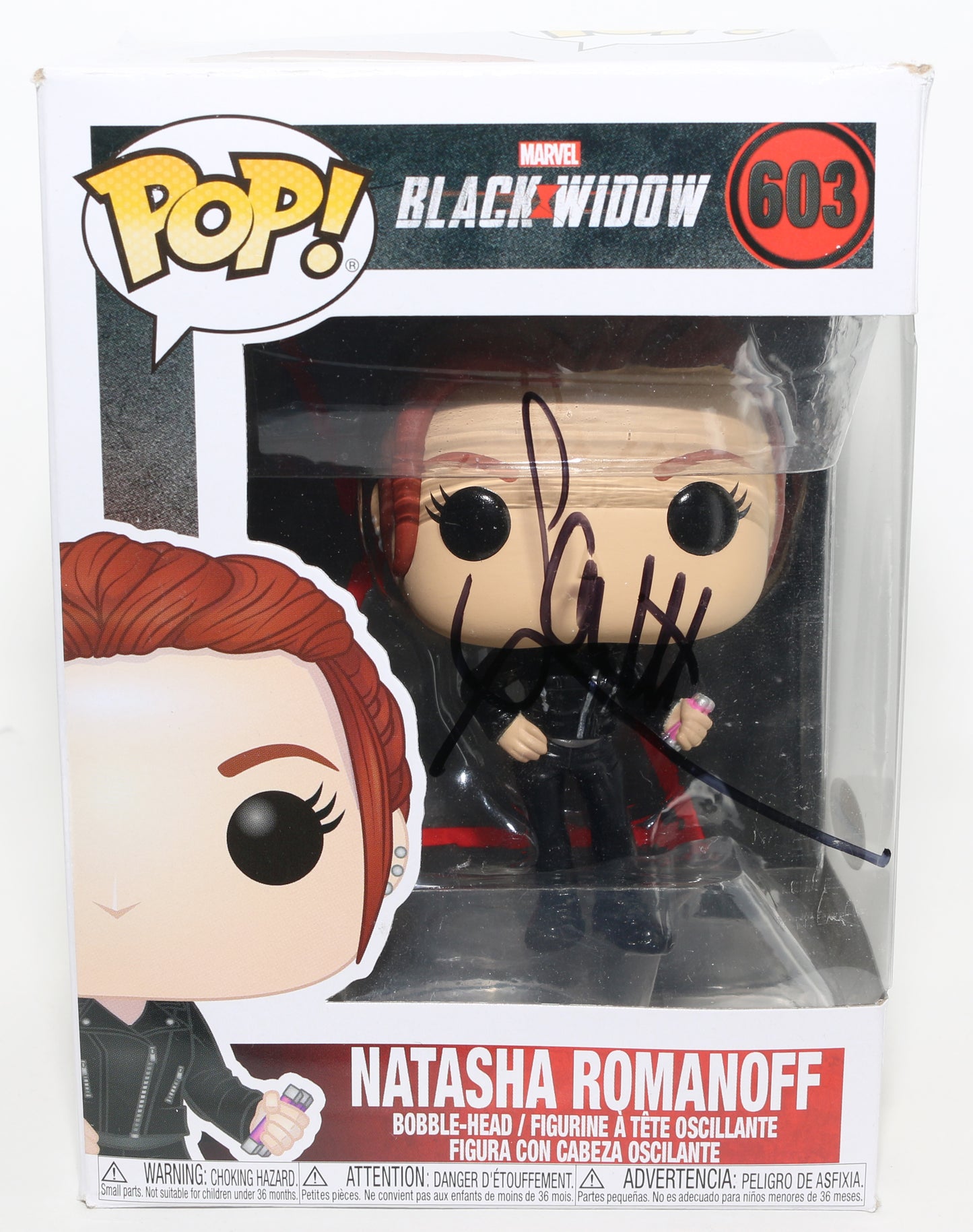 
                  
                    Scarlett Johansson as Natasha Romanoff / Black Widow in Black Widow Signed Funko POP! #603
                  
                