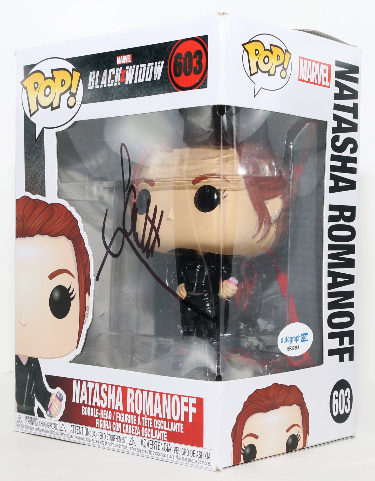 
                  
                    Scarlett Johansson as Natasha Romanoff / Black Widow in Black Widow Signed Funko POP! #603
                  
                