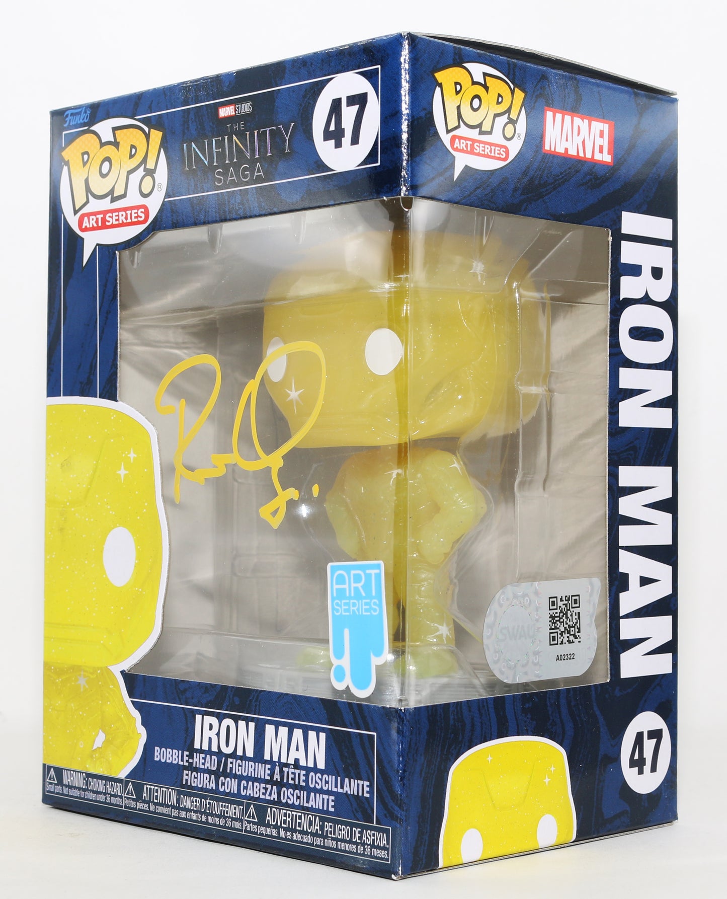 
                  
                    Robert Downey Jr. as Iron Man in Marvel's The Infinity Saga Yellow Art Series (SWAU) Signed Funko POP! #47
                  
                