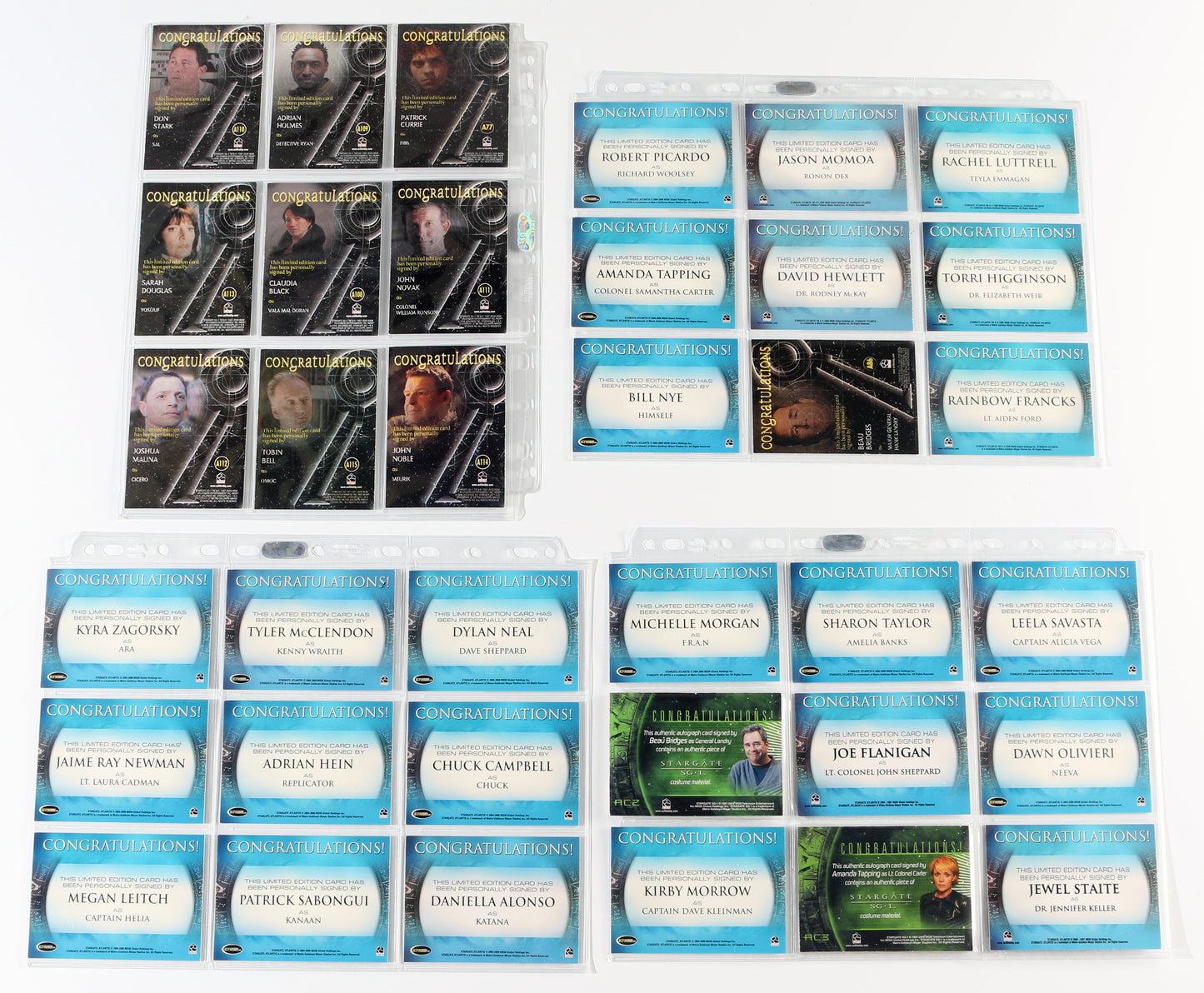 
                  
                    Stargate Heroes Rittenhouse Trading Cards 210pc LOT with 36 Cards Signed by Jason Momoa, Beau Bridges, Don Stark, Adrian Holmes, Patrick Currie, Sarah Douglas, Claudia Black, John Novak, Joshya Malina, Tobin Bell, John Noble, & More
                  
                