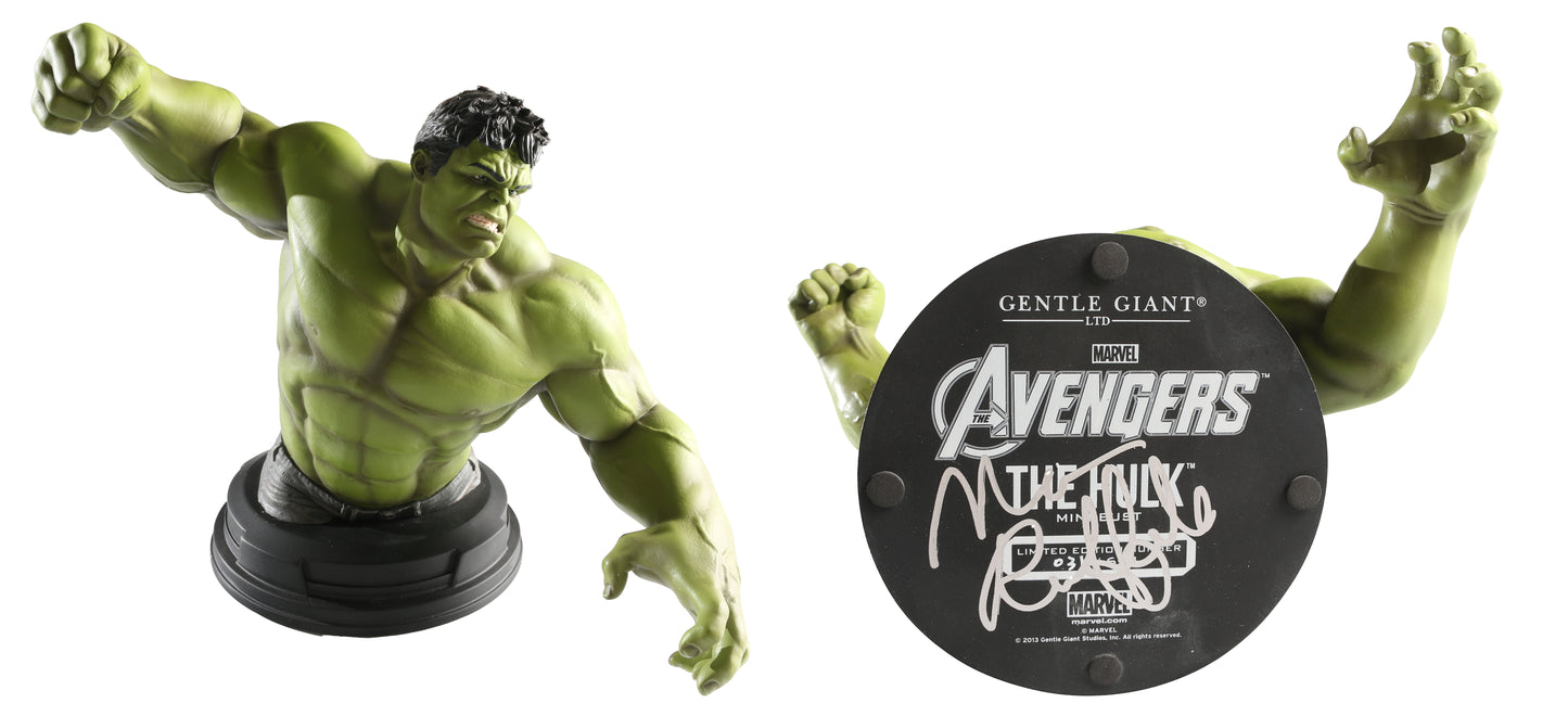 
                  
                    Mark Ruffalo as the Hulk in The Avengers Signed Gentle Giant 7.5" Mini Bust Statue
                  
                