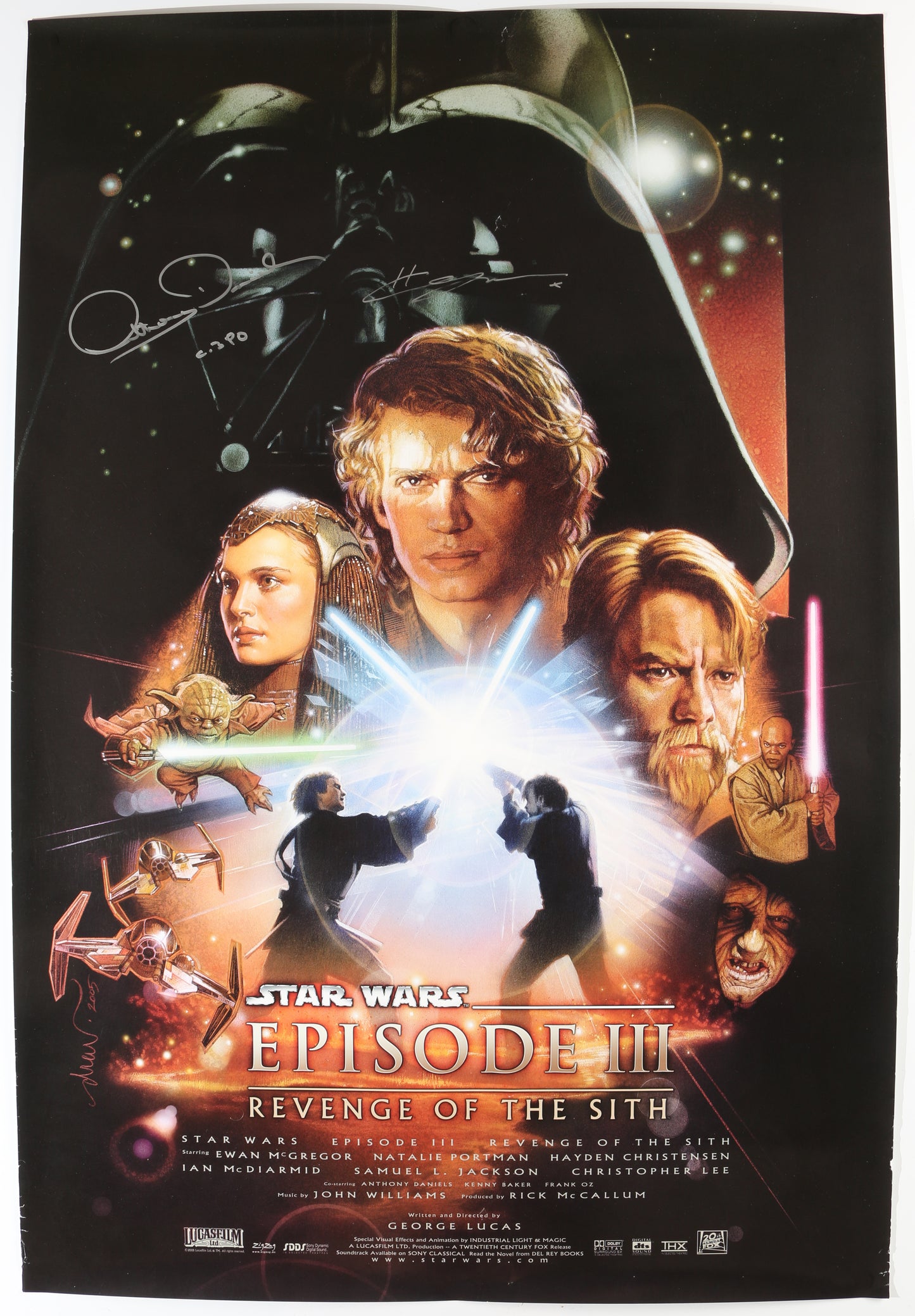 
                  
                    Hayden Christensen as Anakin Skywalker & Anthony Daniels as C-3PO in Star Wars Episode III: Revenge of the Sith (Official Pix) Signed 27x40 Poster with Character Name
                  
                