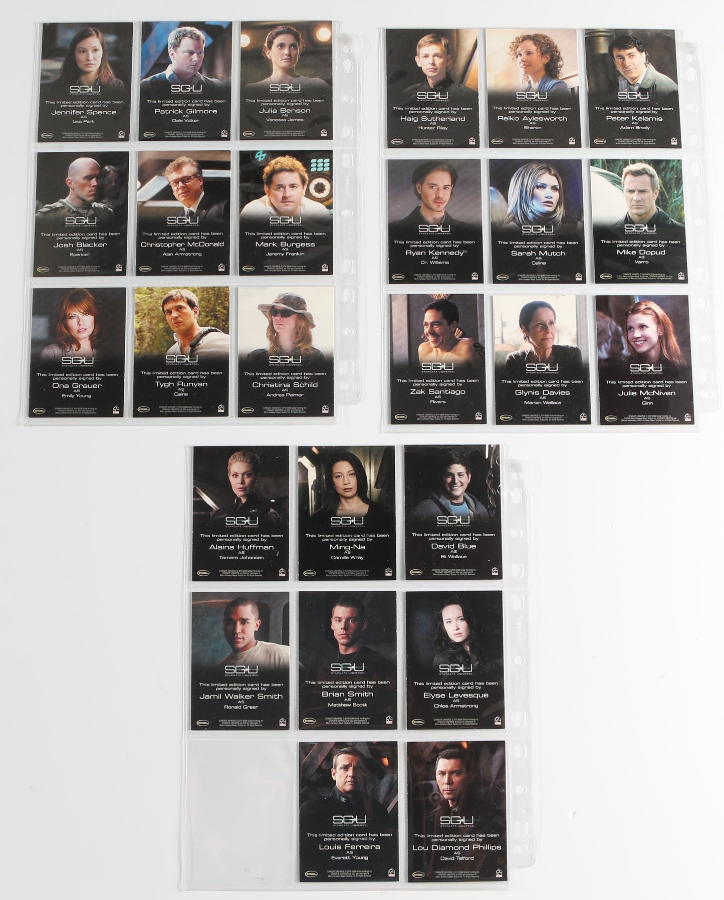 
                  
                    Stargate Universe Rittenhouse Trading Cards 126pc LOT with 26 Cards Signed by Alaina Huffman, Ming-Na Wen, David Blue, Jamil Walker Smith, Brian Smith, Elyse Levesque, Louis Ferreira, Lou Diamond Phillips, Jennifer Spence, Patrick Gilmore, & More
                  
                