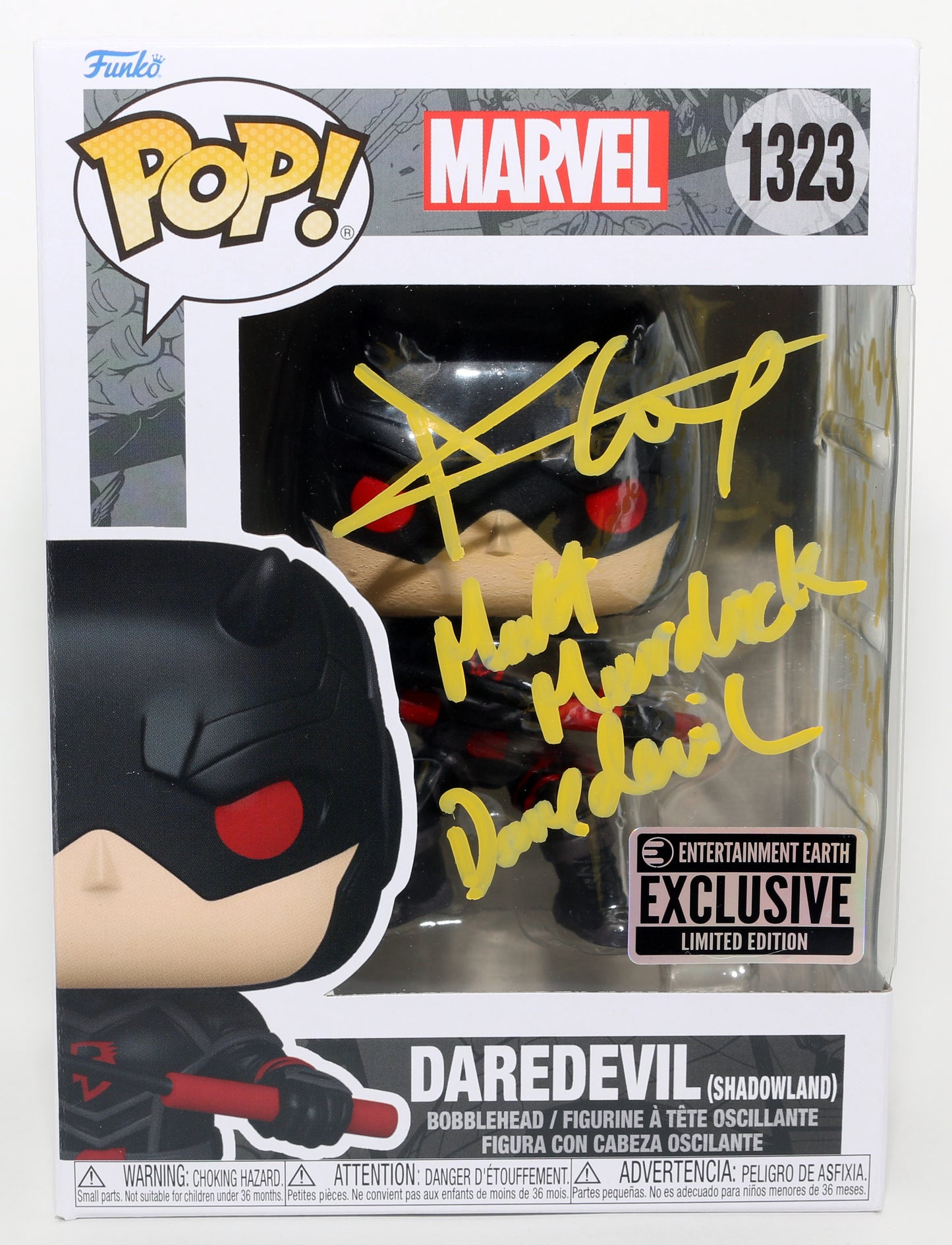
                  
                    Charlie Cox as Daredevil in Daredevil Entertainment Earth Exclusive Signed Funko POP! #1323 with Character Name & Quote
                  
                
