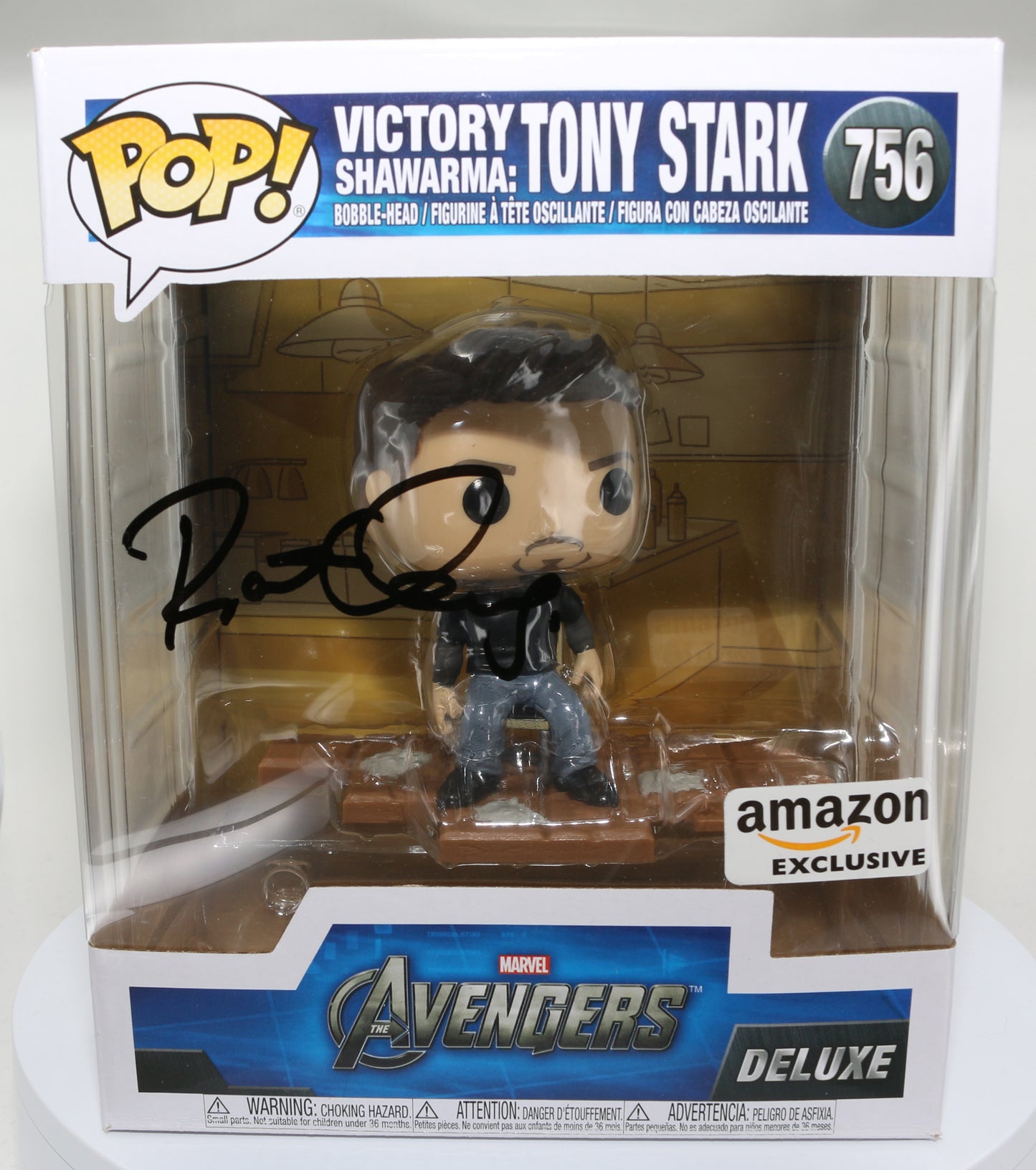 
                  
                    Robert Downey Jr. as Iron Man in The Avengers Victory Shawarma (SWAU) Signed Oversized Funko POP! #756
                  
                
