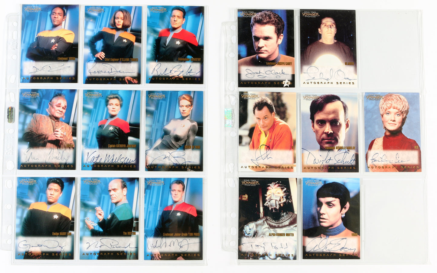
                  
                    Star Trek: Voyager Skybox Trading Cards 16pc LOT Signed by Tim Russ, Jennifer Lien, Roxann Dawson, Robert Beltran, Ethan Phillips, Kate Mulgrew, Jeri Ryan, & Others
                  
                