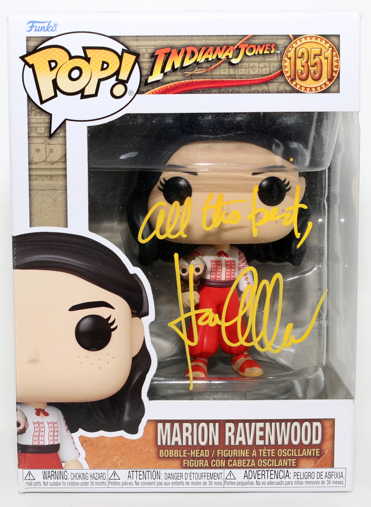 
                  
                    Karen Allen as Marion Ravenwood in Raiders of the Lost Ark Signed Funko POP! #1351
                  
                