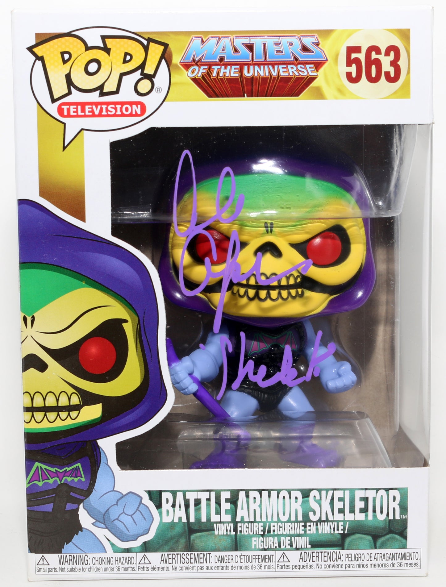 
                  
                    Alan Oppenheimer as Battle Armor Skeletor in Masters of the Universe Signed Funko POP! #563 with Character Name
                  
                