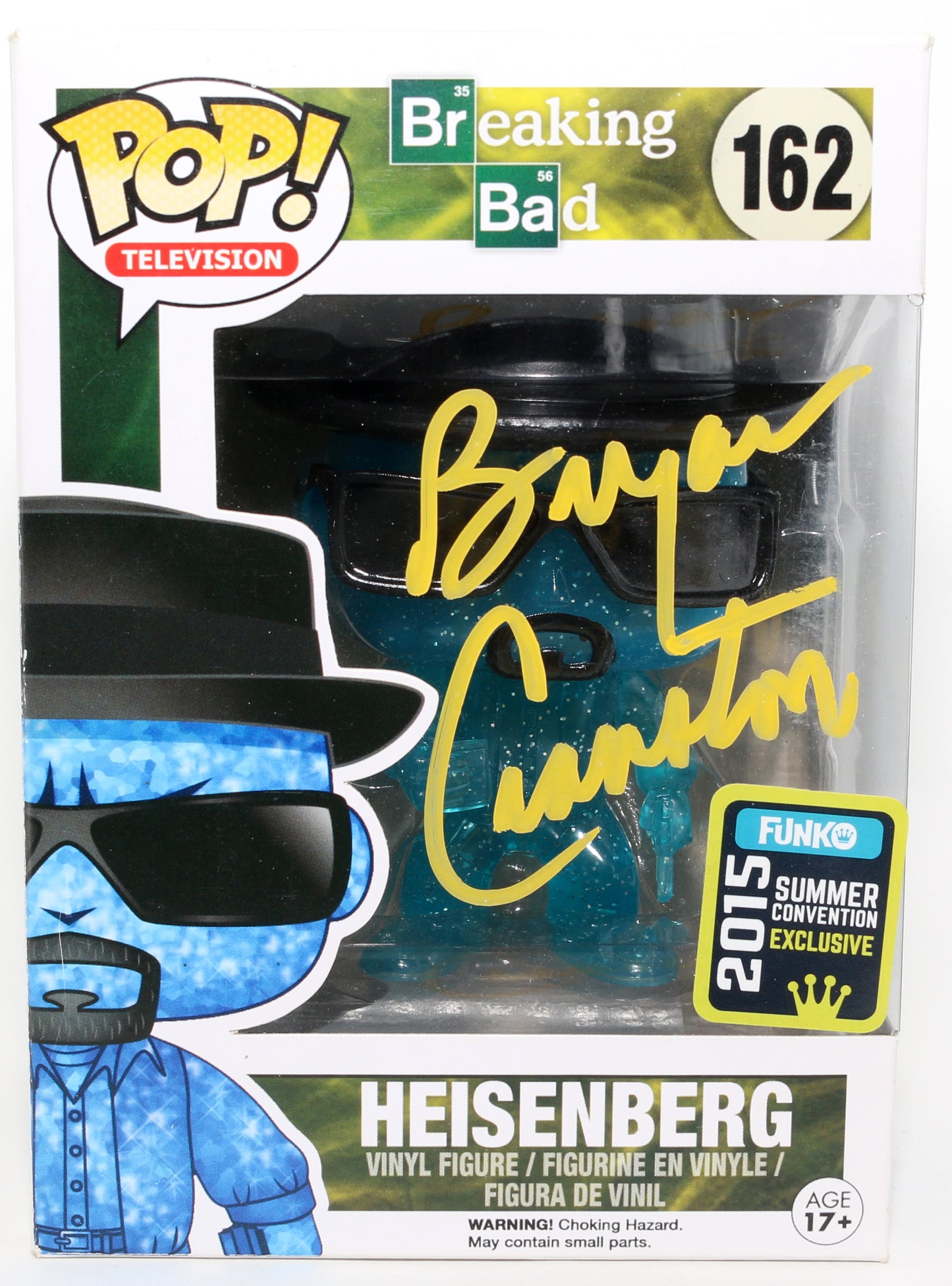 
                  
                    Bryan Cranston as Walter White / Heisenberg in Breaking Bad 2015 Summer Convention Exclusive (SWAU) Signed Funko POP! #162
                  
                