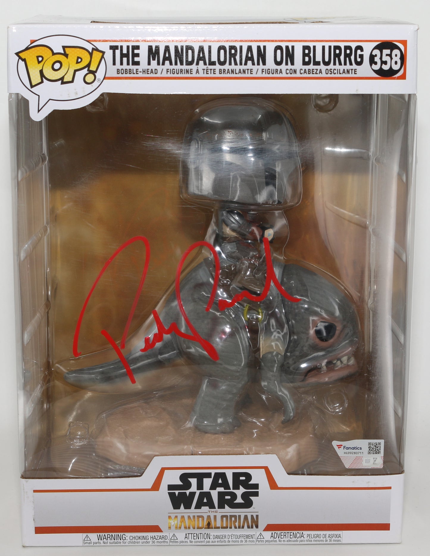 
                  
                    Pedro Pascal as the Mandalorian in Star Wars: The Mandalorian (Beckett / Fanatics) Signed Deluxe Oversized Funko POP! #358
                  
                
