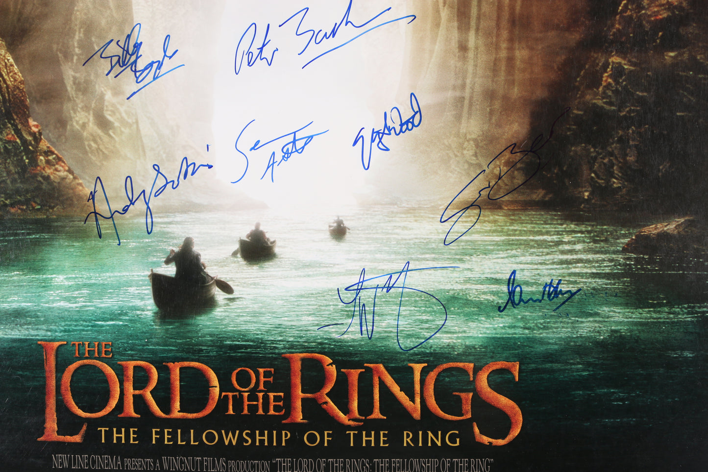 
                  
                    The Lord of the Rings: The Fellowship of the Ring 27x40 Poster Cast Signed by Elijah Wood, Ian McKellen, Viggo Mortensen, Orlando Bloom, Hugo Weaving, Sean Bean, Ian Holm, Sean Astin, Cate Blanchett, Director: Peter Jackson, & Others
                  
                