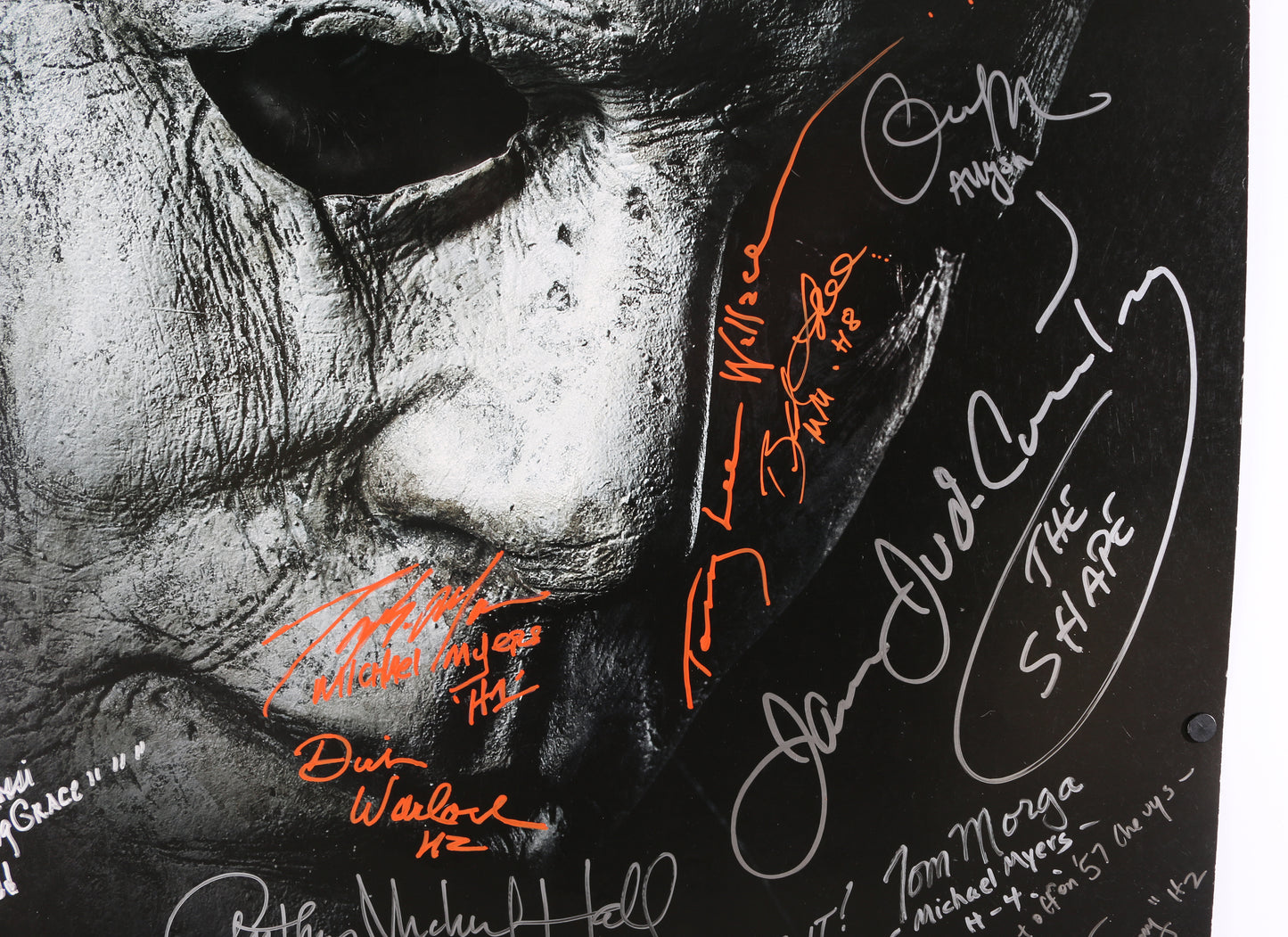
                  
                    Halloween 27x40 Poster Cast Signed by James Jude Courtney, Nick Castle, Airon Armstrong, Steve Miner, Danielle Harris, Alan Howarth, Charles Cyphers, Jeffrey Kramer, Chris Durand, Nancy Loomis, Will Sandin, Douglas Tait, & More
                  
                