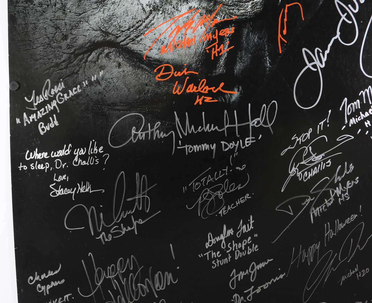 
                  
                    Halloween 27x40 Poster Cast Signed by James Jude Courtney, Nick Castle, Airon Armstrong, Steve Miner, Danielle Harris, Alan Howarth, Charles Cyphers, Jeffrey Kramer, Chris Durand, Nancy Loomis, Will Sandin, Douglas Tait, & More
                  
                