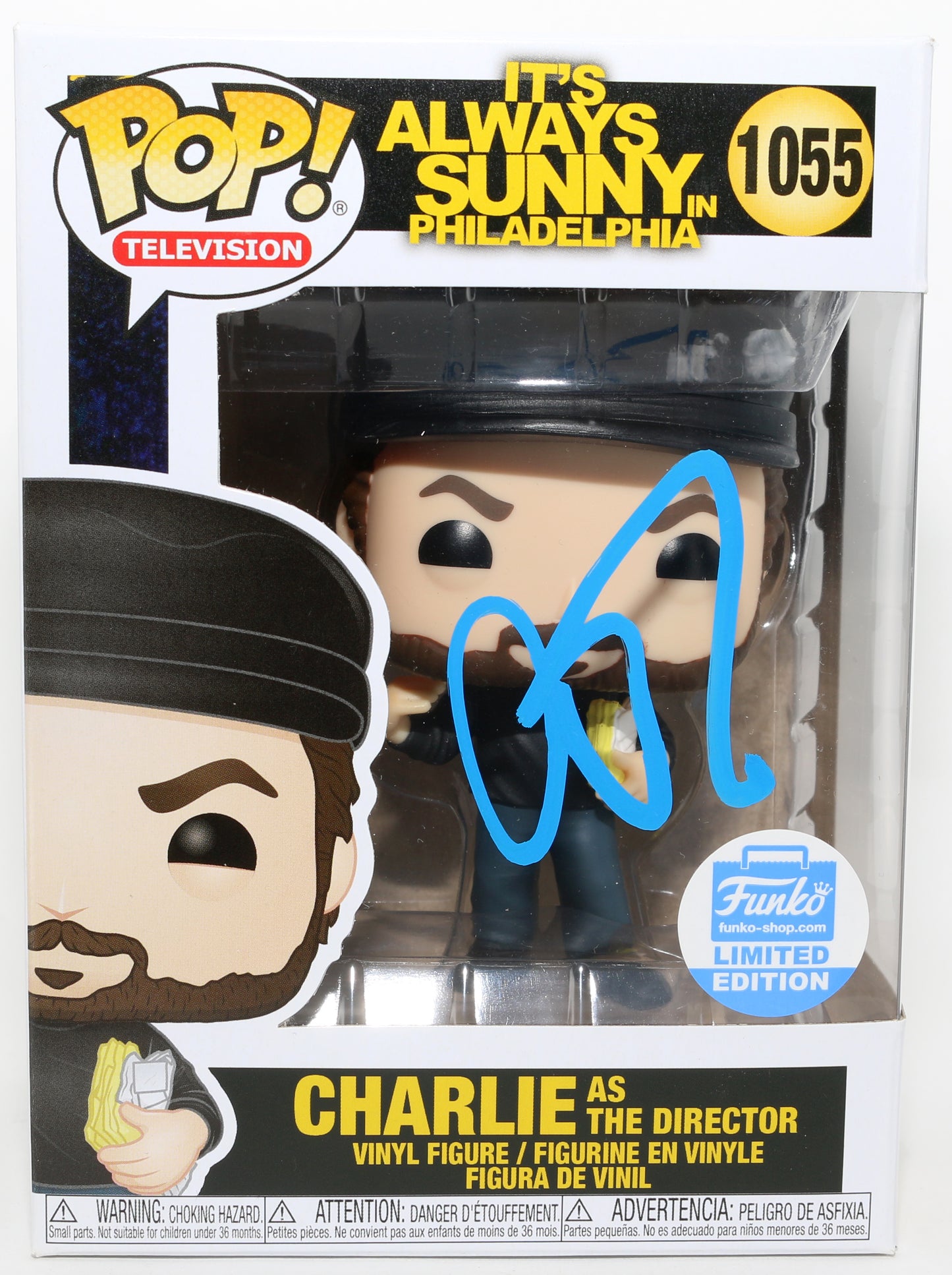 
                  
                    Charlie Day as Charlie Kelly The Director in It's Always Sunny in Philadelphia Funko Shop Limited Edition Exclusive Signed Funko POP! #1055
                  
                