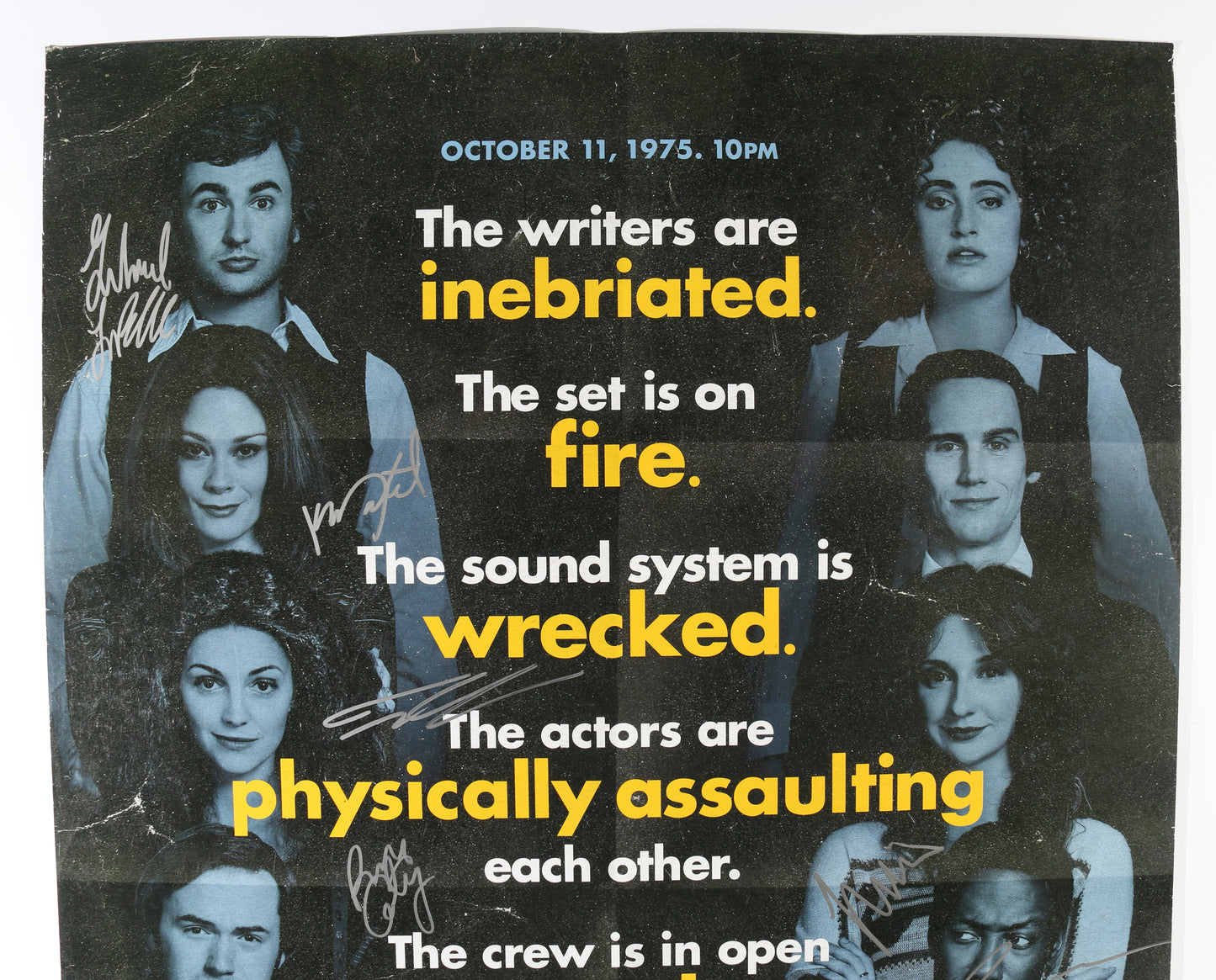 
                  
                    Saturday Night 27x40 Poster Cast Signed by Gabrielle Labelle, Lamorne Morris, Kim Matula, Emily Fairn, Paul Rust, Tommy Dewey, Presley Coley, & Director: Jason Reitman
                  
                