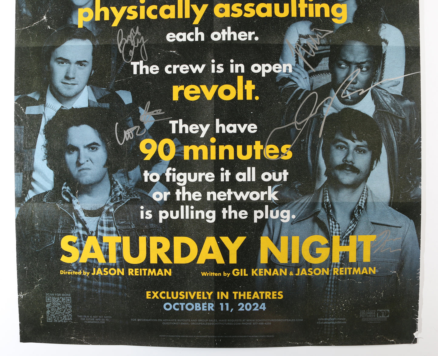 
                  
                    Saturday Night 27x40 Poster Cast Signed by Gabrielle Labelle, Lamorne Morris, Kim Matula, Emily Fairn, Paul Rust, Tommy Dewey, Presley Coley, & Director: Jason Reitman
                  
                