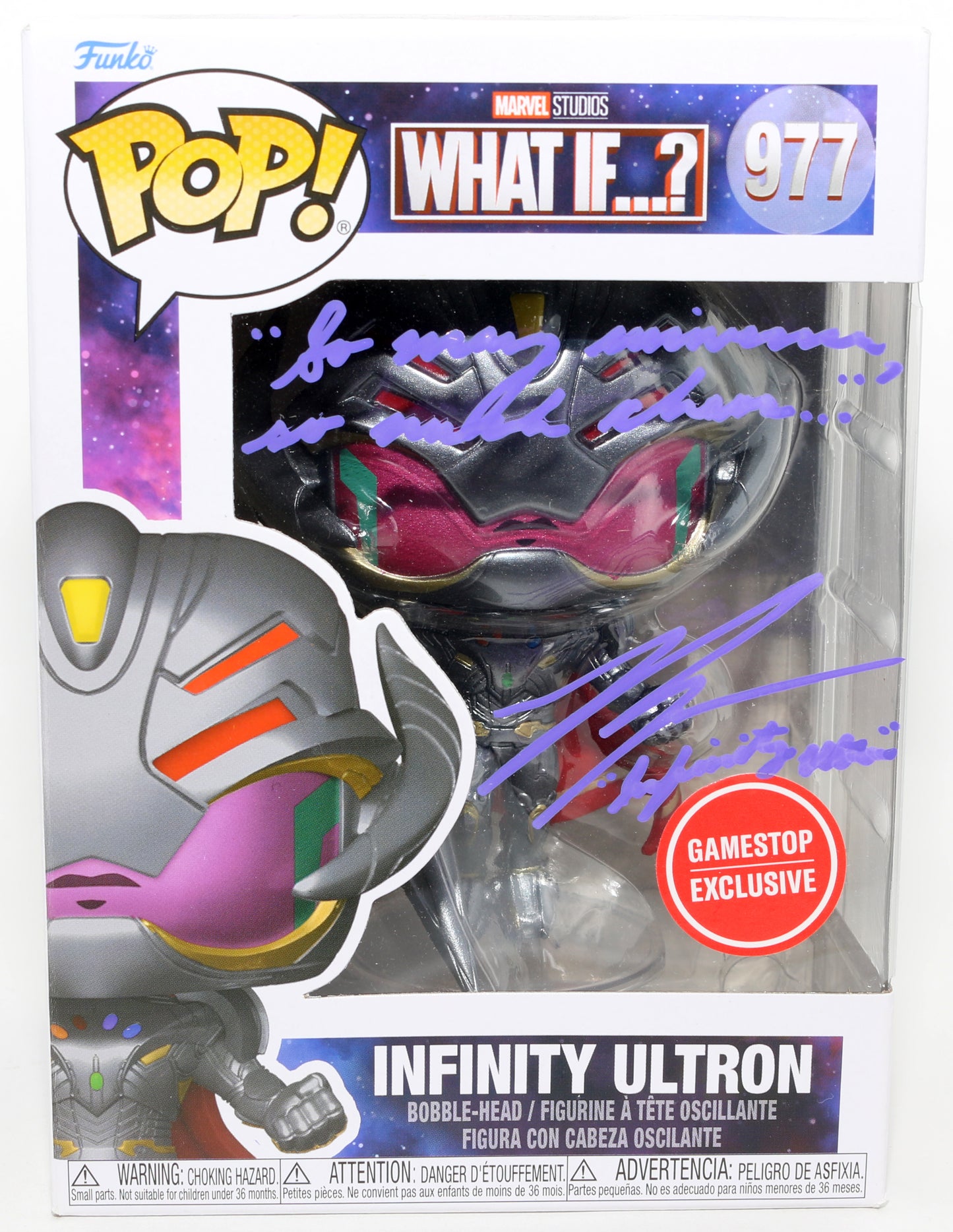 
                  
                    Ross Marquand as Infinity Ultron in What If...? GameStop Exclusive Signed Funko POP! #977 with Character Name & Quote
                  
                