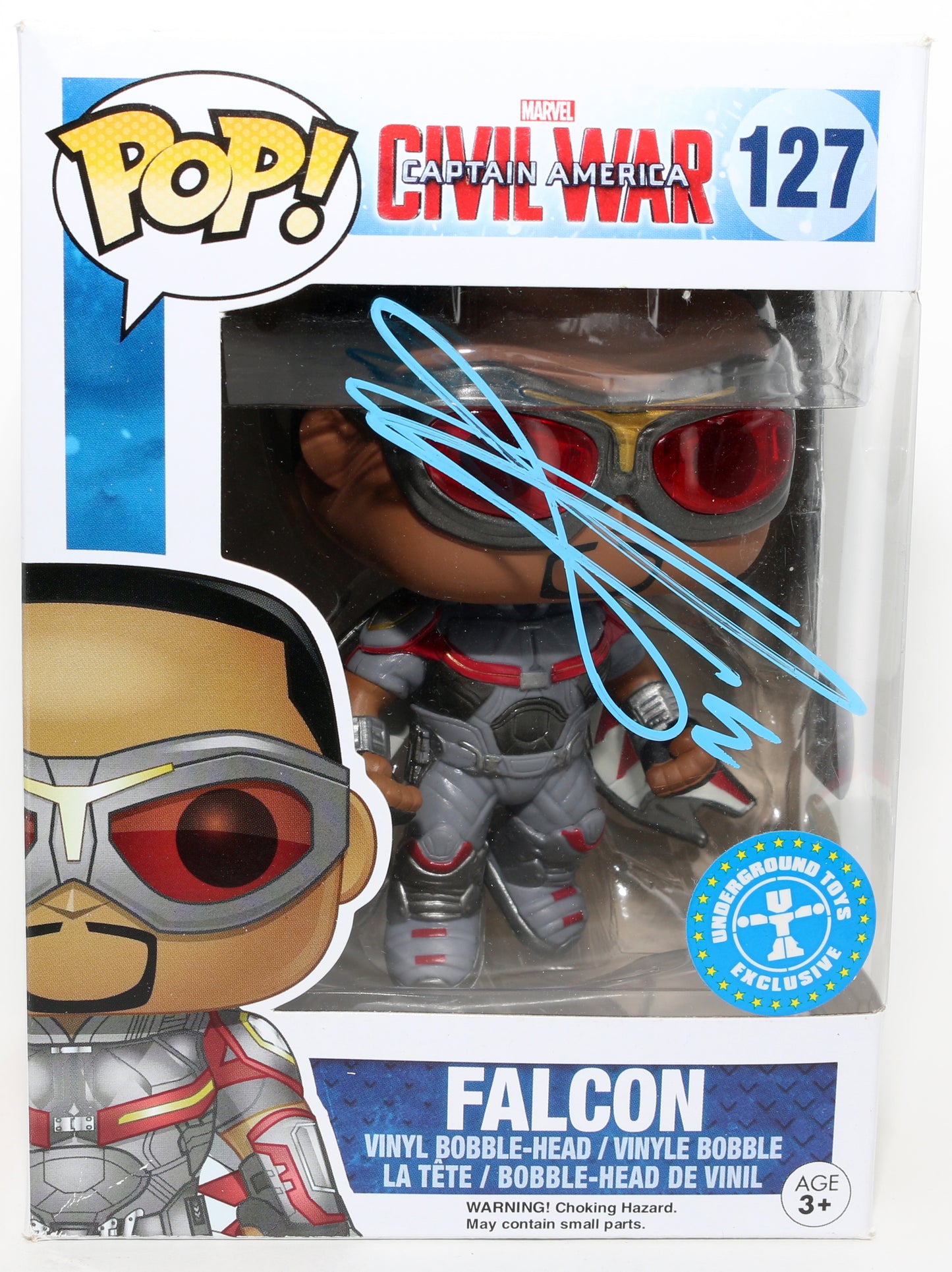 
                  
                    Anthony Mackie as Falcon in Captain America: Civil War Underground Toys Exclusive (SWAU) Signed Funko POP! #127
                  
                