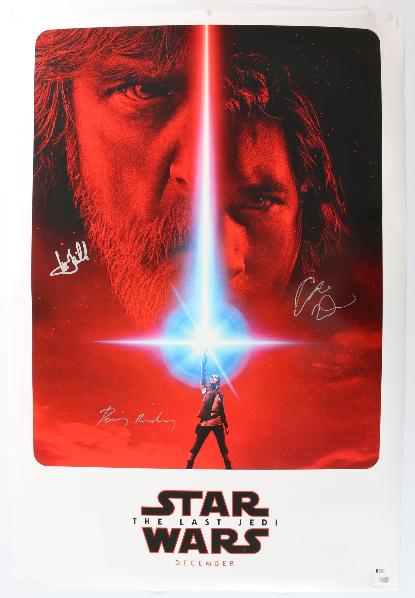 
                  
                    Star Wars: The Last Jedi 27x40 Poster (Beckett Witnessed / Celebrity Authentics) Signed by Adam Driver, Daisy Ridley, & Mark Hamill
                  
                