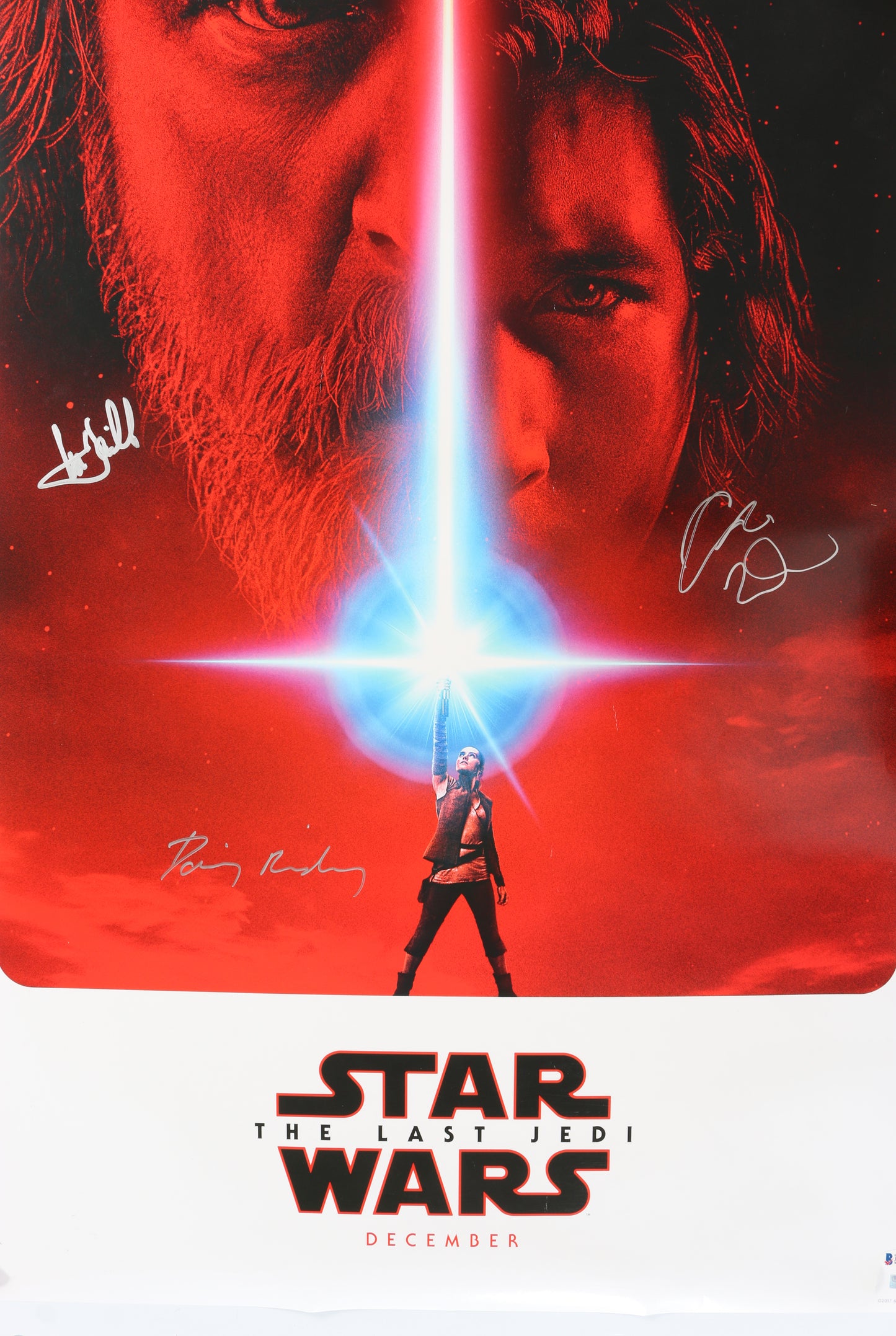 
                  
                    Star Wars: The Last Jedi 27x40 Poster (Beckett Witnessed / Celebrity Authentics) Signed by Adam Driver, Daisy Ridley, & Mark Hamill
                  
                