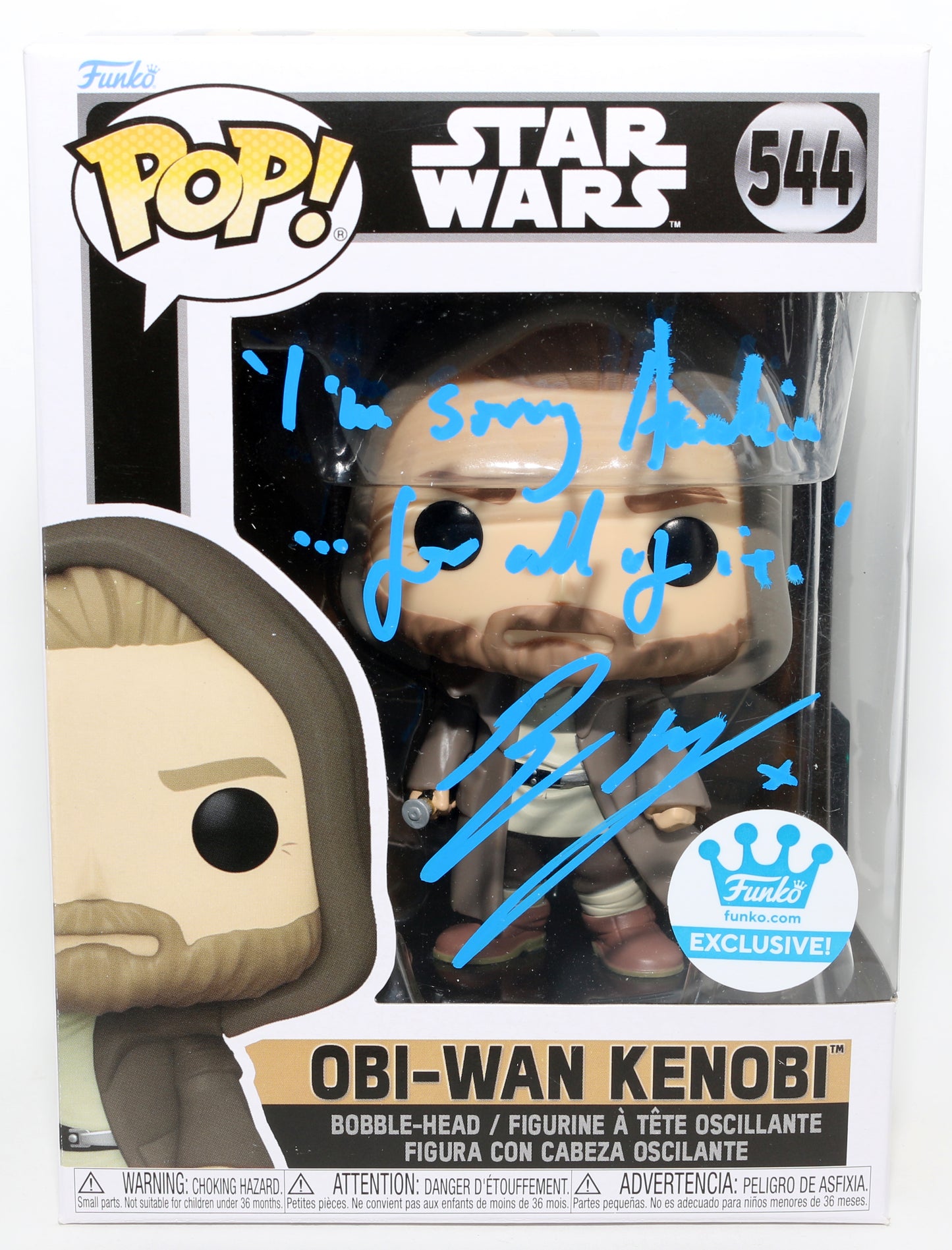 
                  
                    Ewan McGrgor as Obi-Wan Kenobi in Star Wars: Obi-Wan Kenobi Funko Store Exclusive (Official Pix) Signed Funko POP! #544 with Quote
                  
                